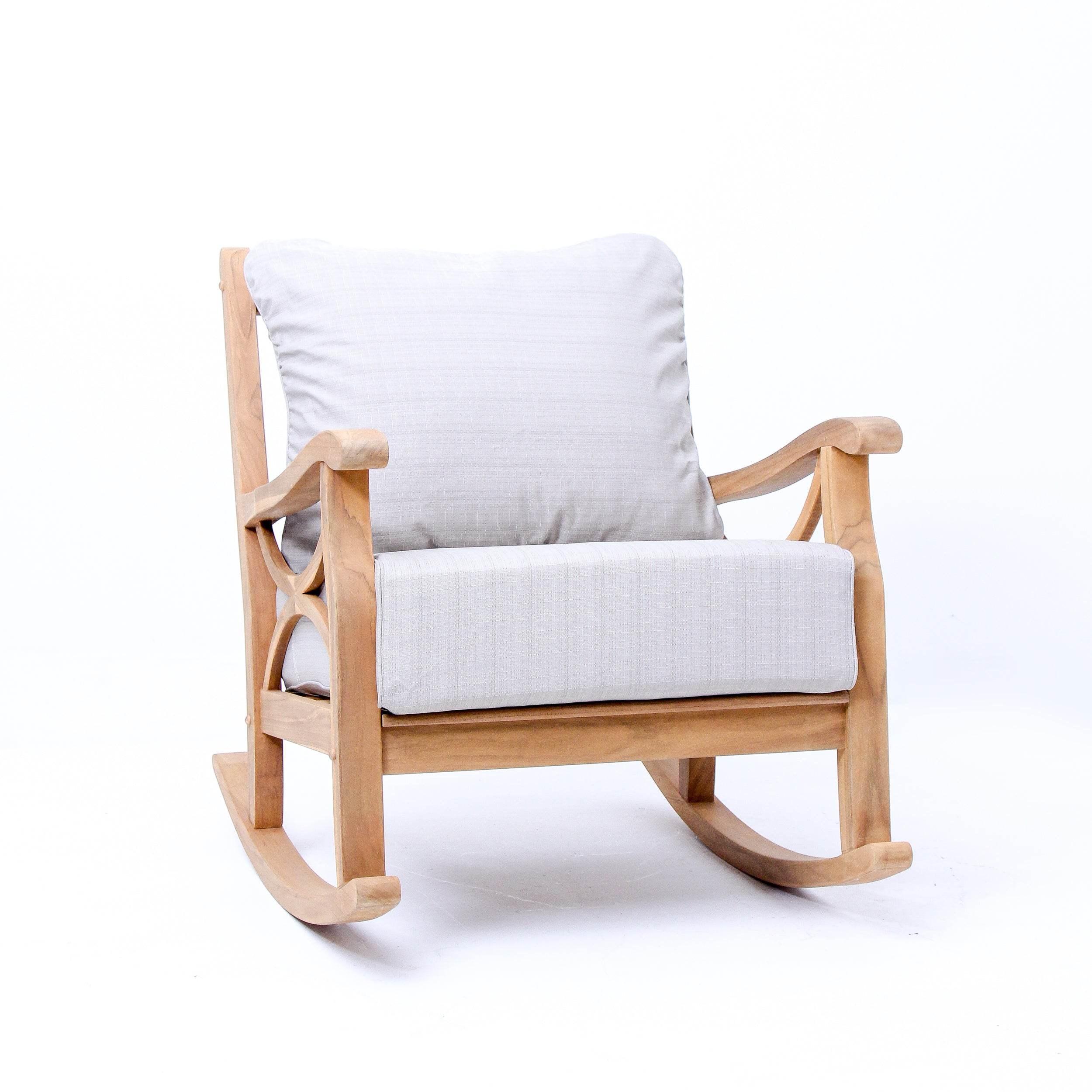Abbington Teak Wood Outdoor Rocking Chair with Beige Cushion - Image 57