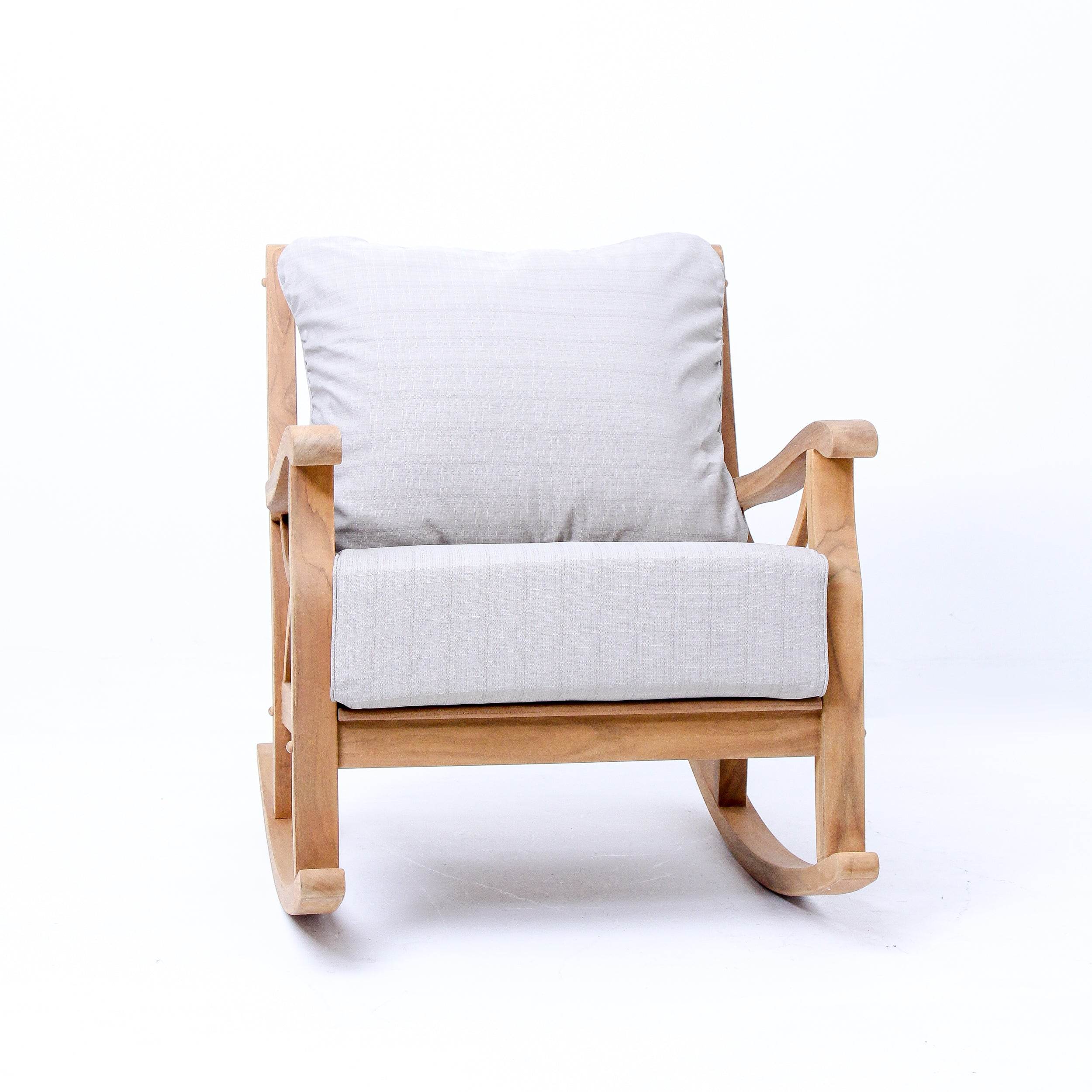 Abbington Teak Wood Outdoor Rocking Chair with Beige Cushion - Image 58