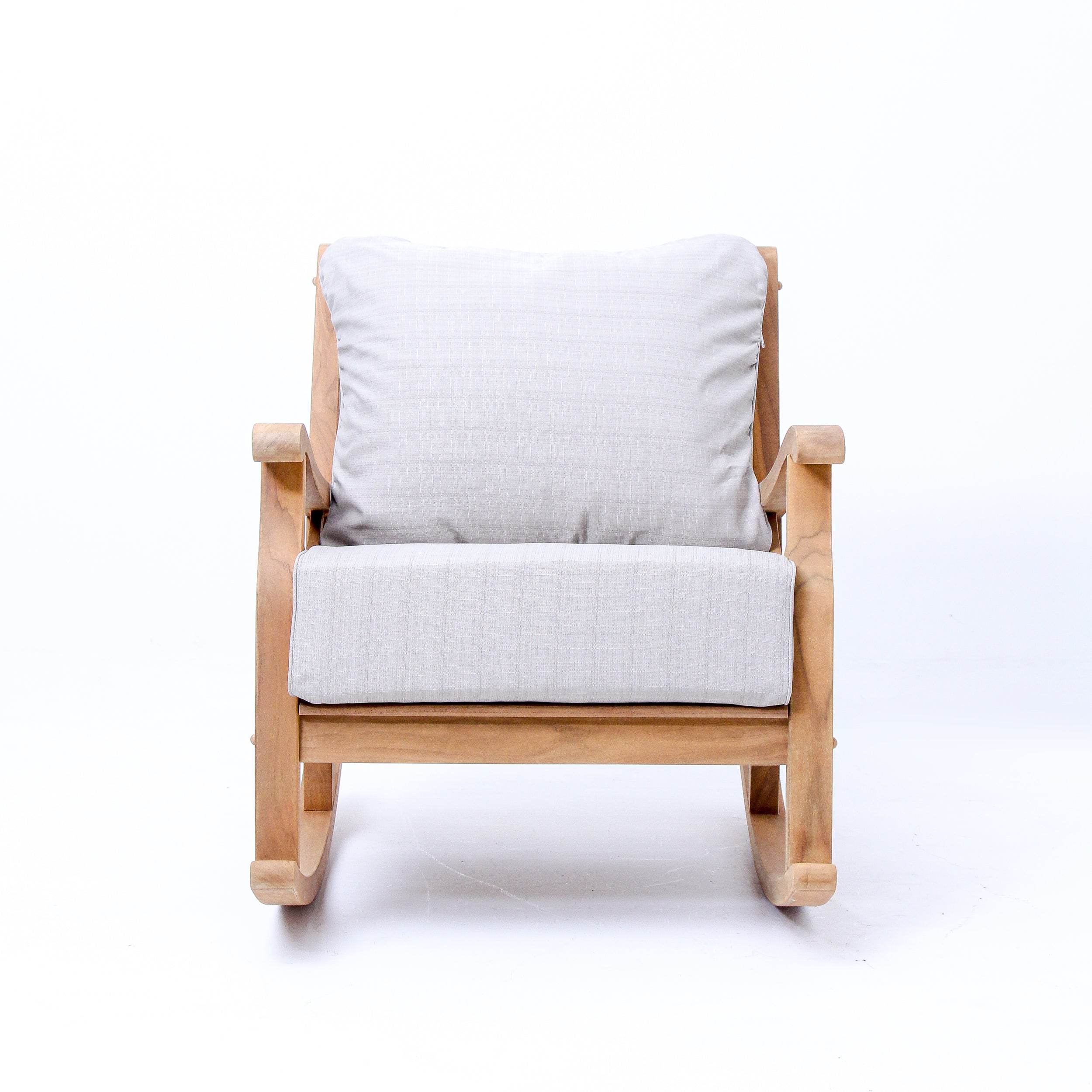Abbington Teak Wood Outdoor Rocking Chair with Beige Cushion - Image 59