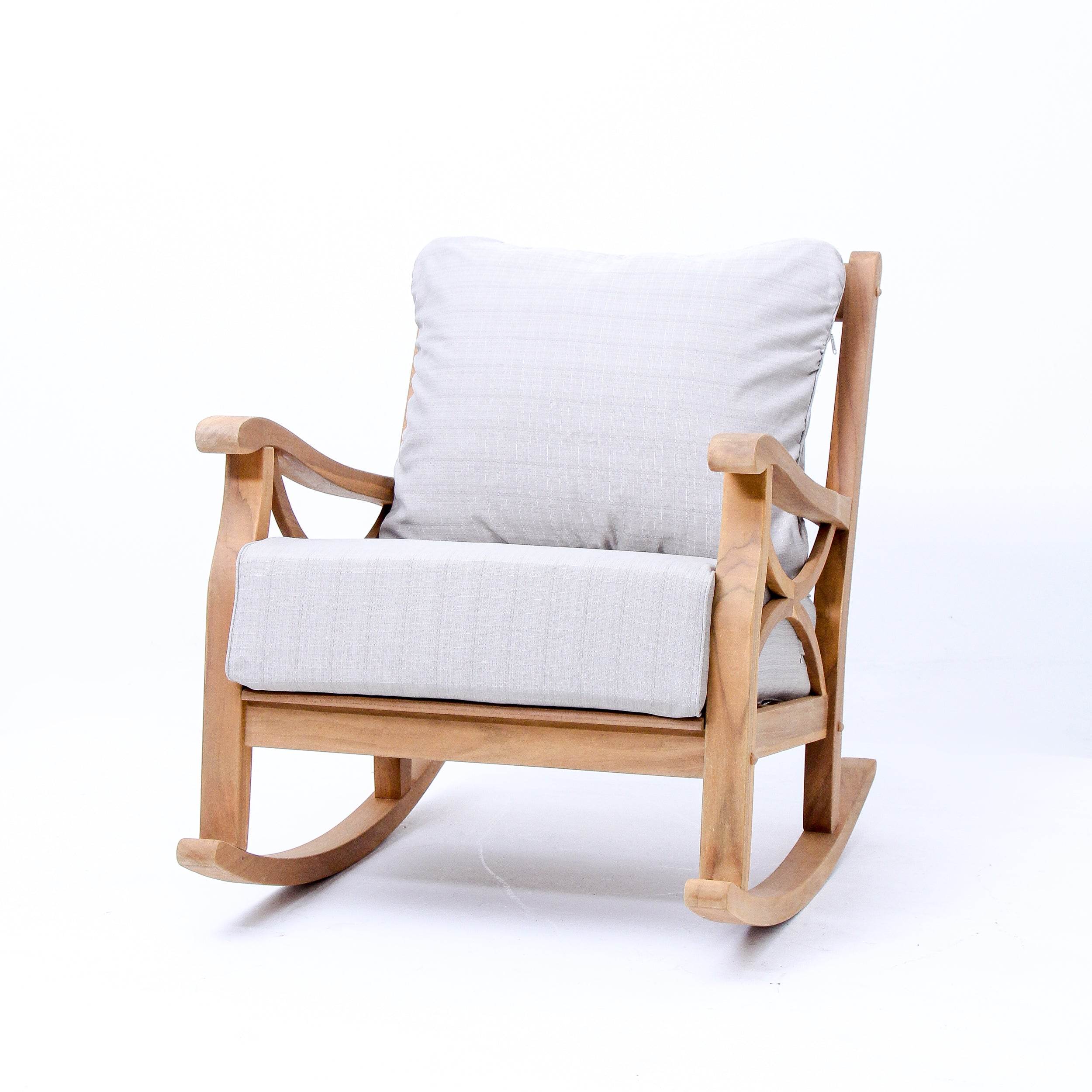 Abbington Teak Wood Outdoor Rocking Chair with Beige Cushion - Image 61