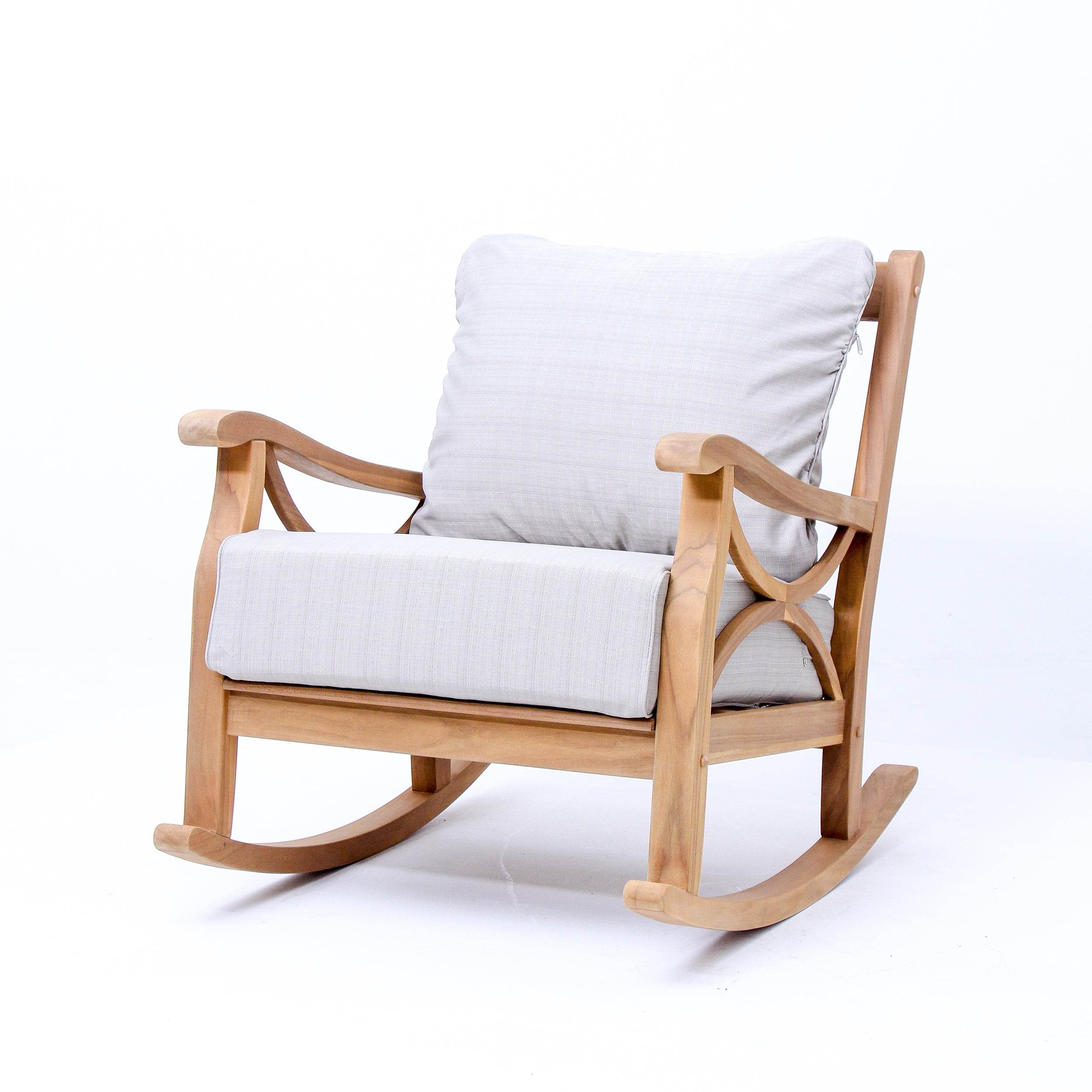 Abbington Teak Wood Outdoor Rocking Chair with Beige Cushion - Image 62