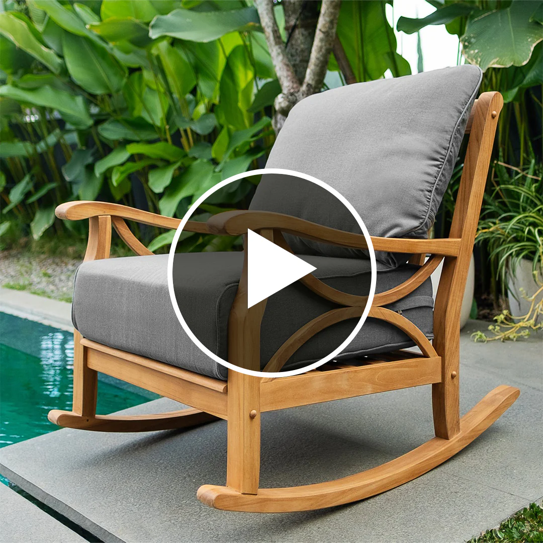 Abbington Teak Wood Outdoor Rocking Chair with Gray Cushion - Image 5