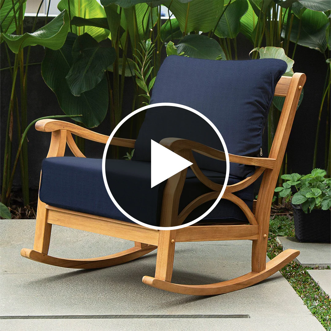 Abbington Teak Wood Outdoor Rocking Chair with Navy Cushion - Image 5