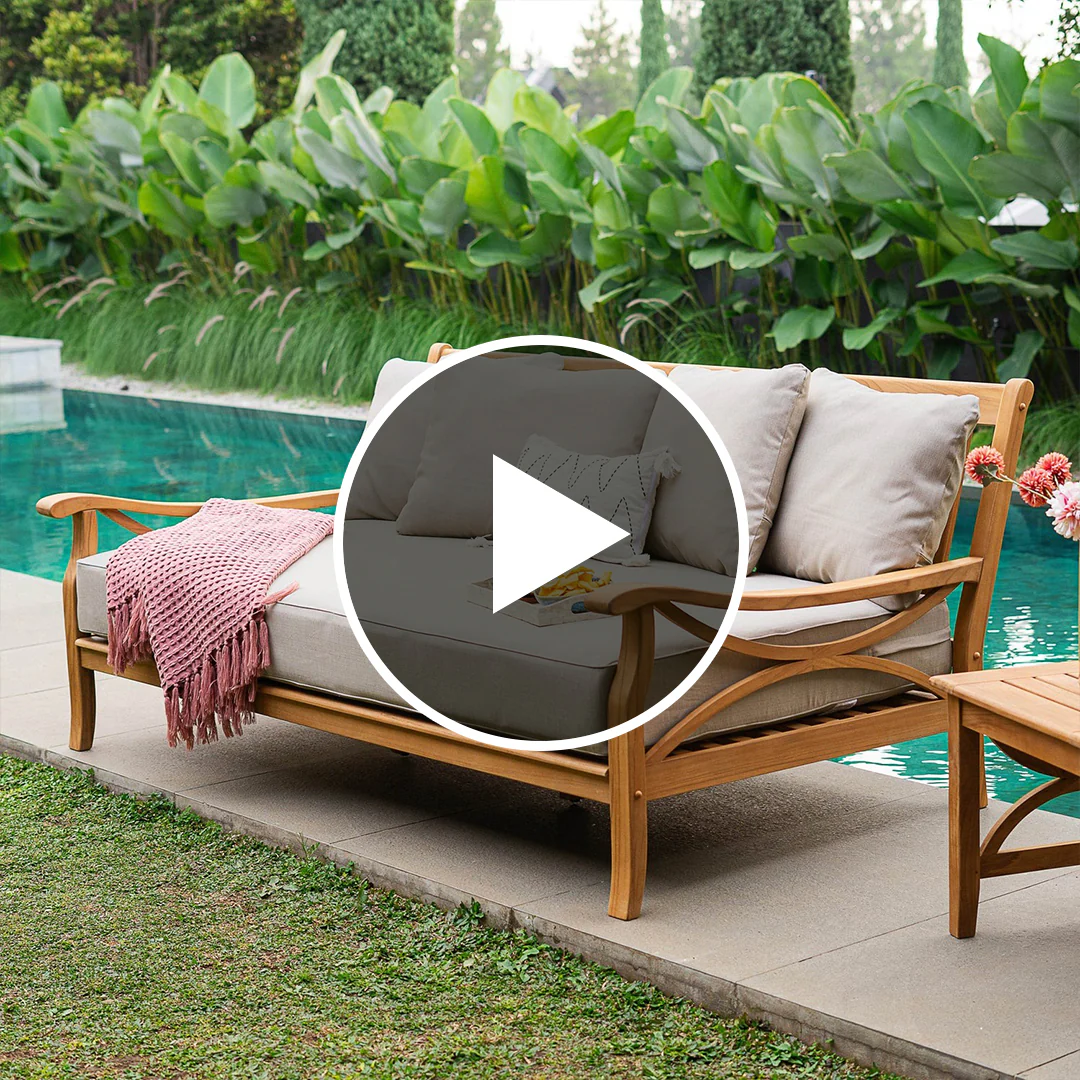 Abbington Teak Wood Patio Sofa Daybed with Beige Cushion - Image 5