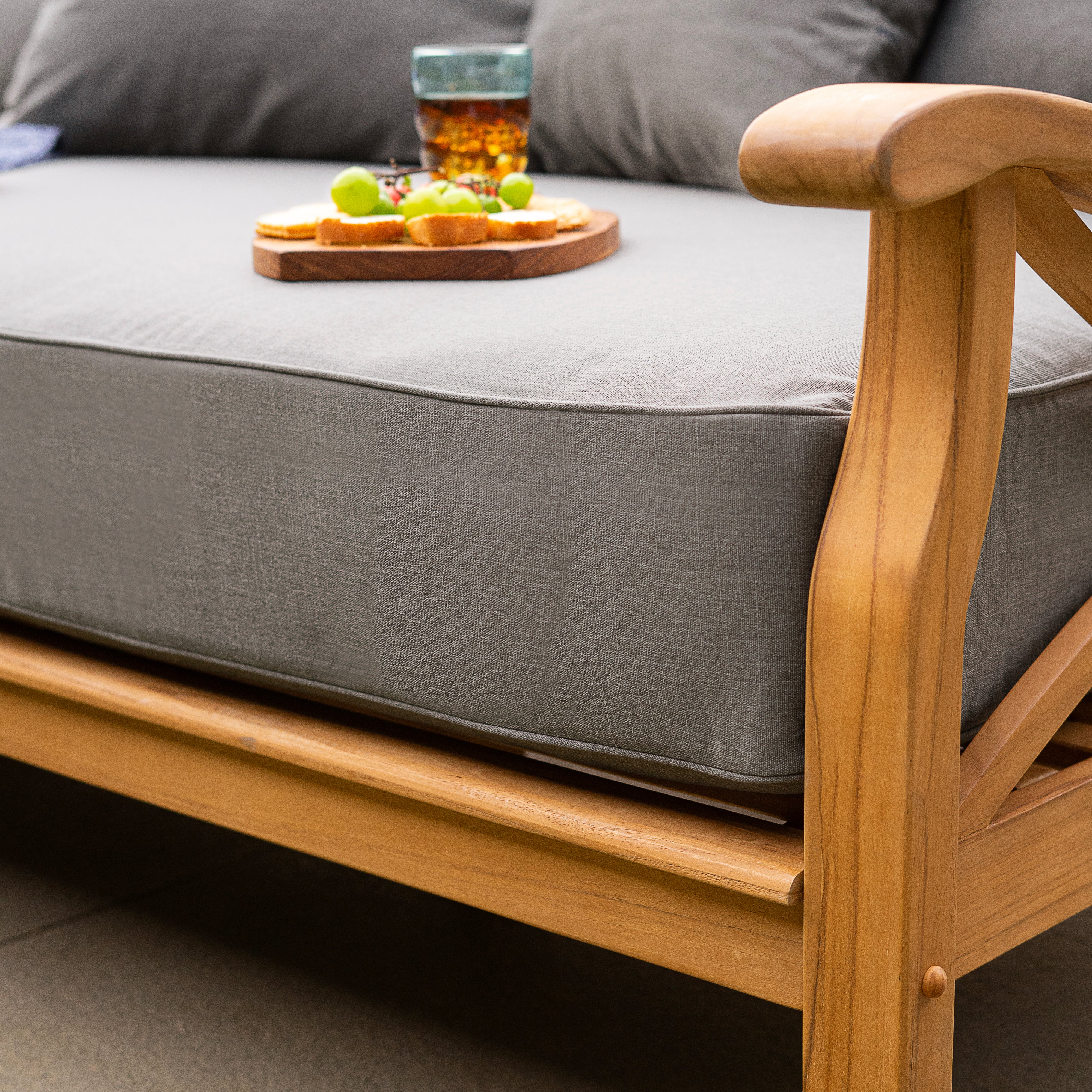 Abbington Teak Wood Patio Sofa Daybed with Gray Cushion - Image 4