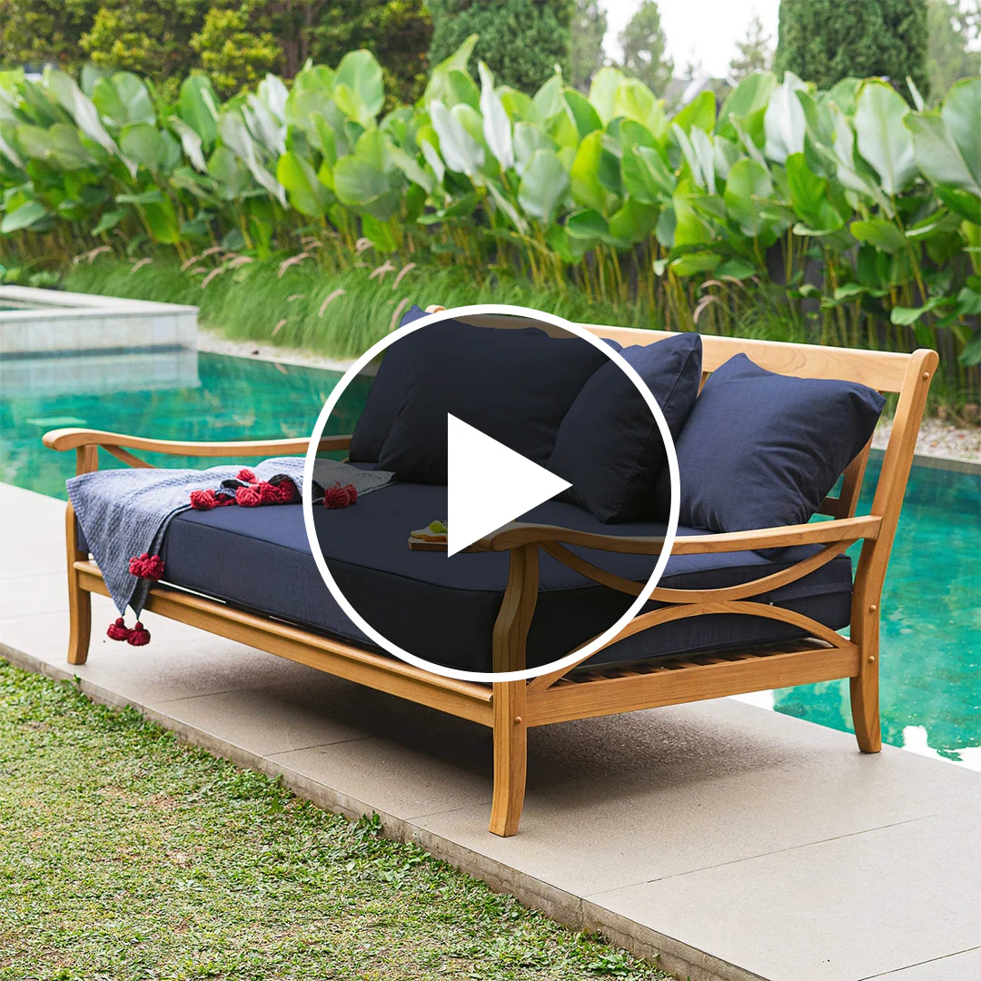 Abbington Teak Wood Patio Sofa Daybed with Navy Cushion - Image 5