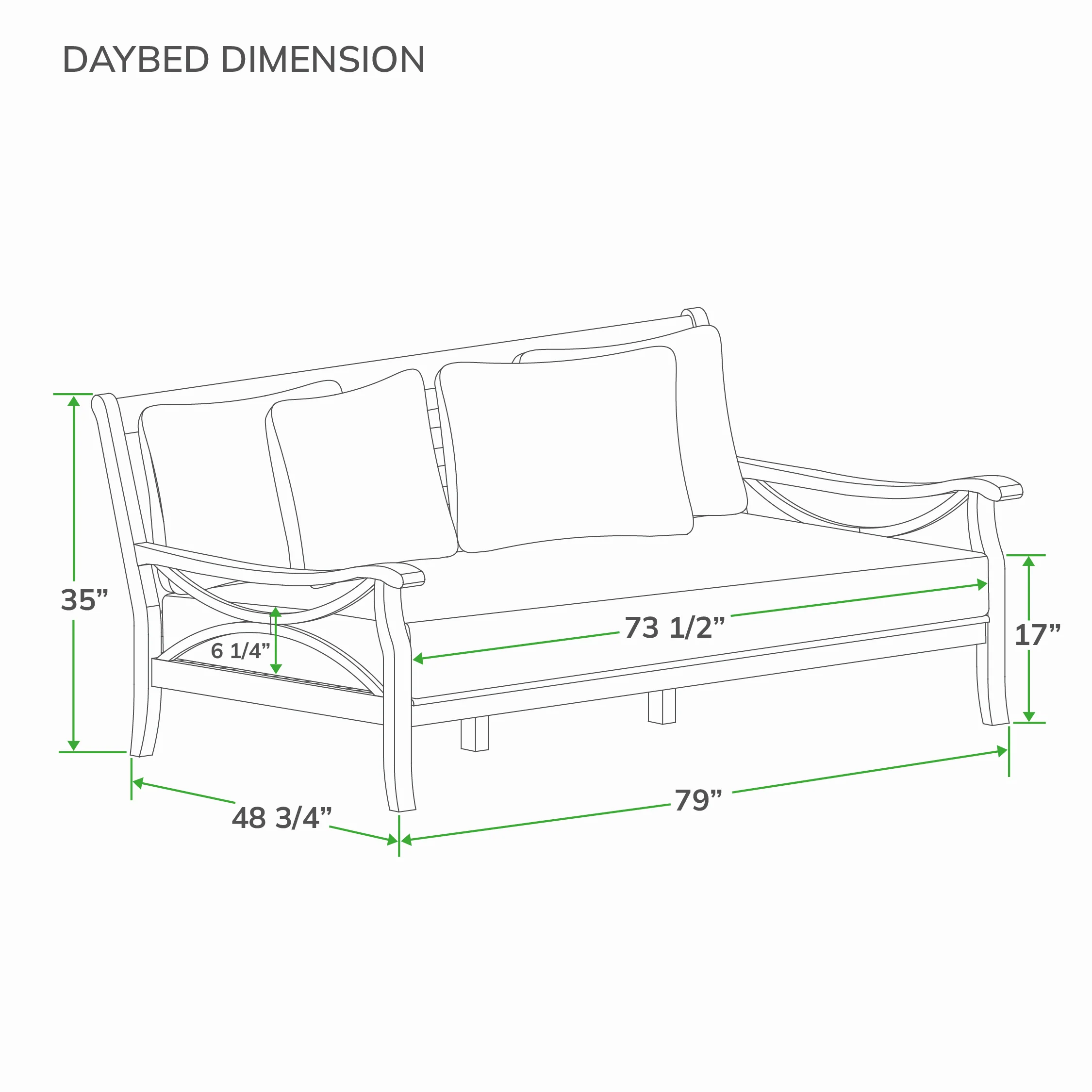 Abbington Teak Wood Patio Sofa Daybed with Gray Cushion - Image 7