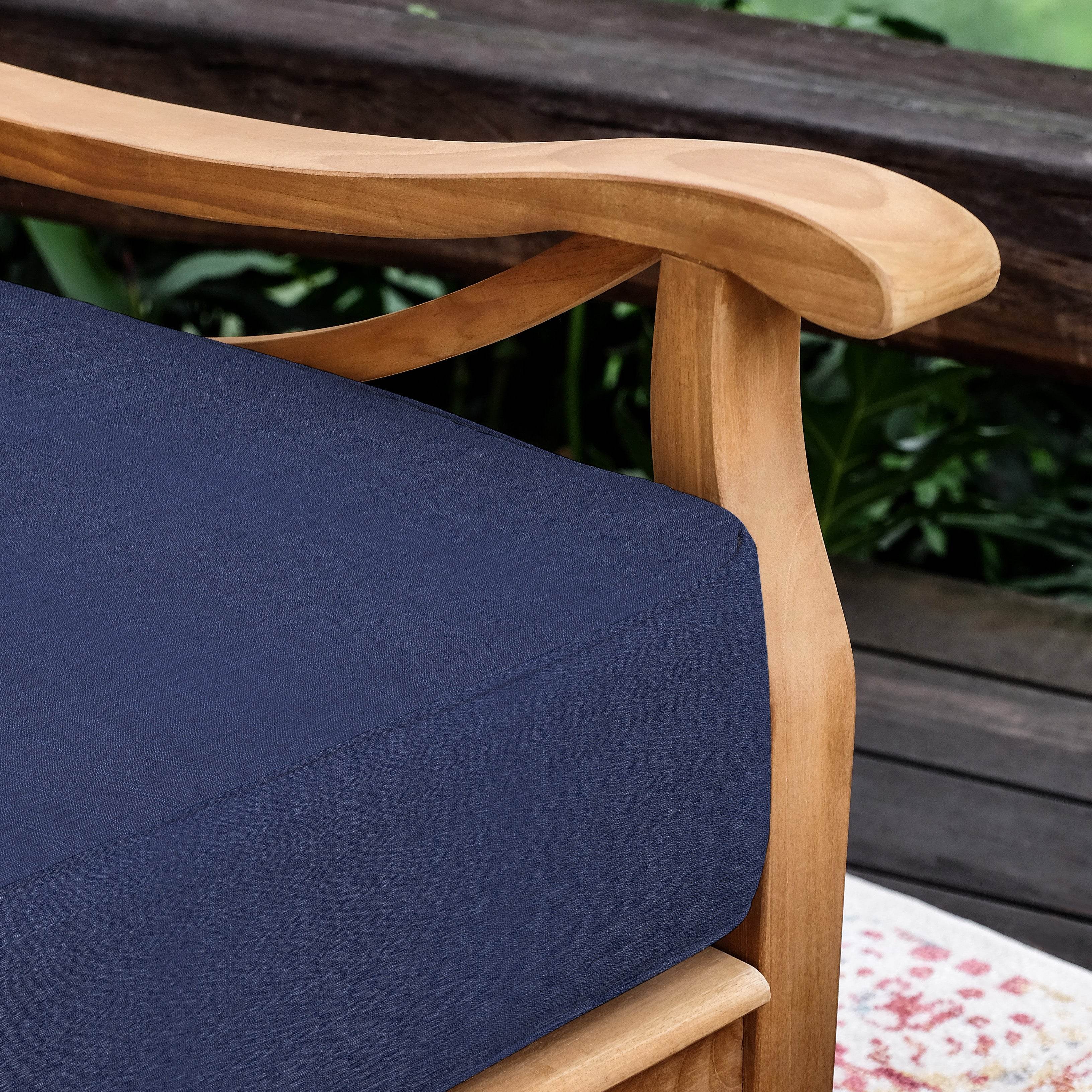 Abbington Teak Wood Patio Sofa Daybed with Navy Cushion - Image 8