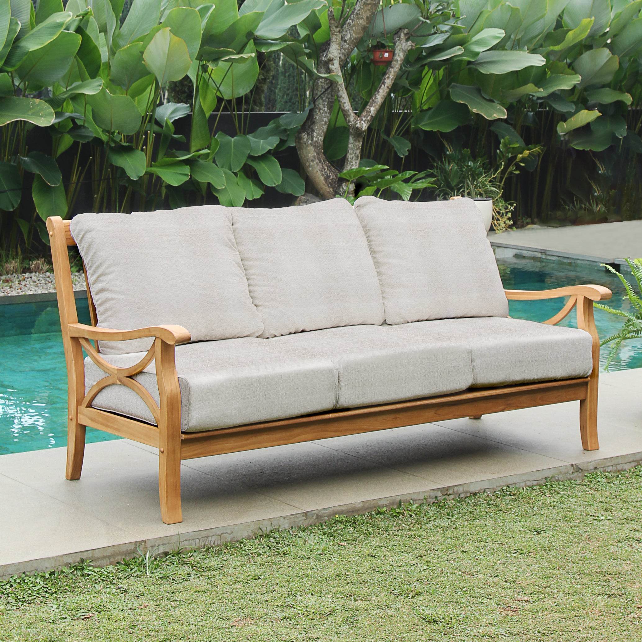 Abbington Teak Wood Patio Sofa with Beige Cushion - Image 3