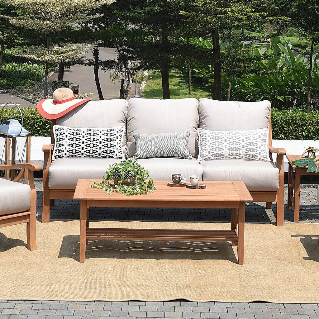 Abbington Teak Wood Patio Sofa with Beige Cushion - Image 4