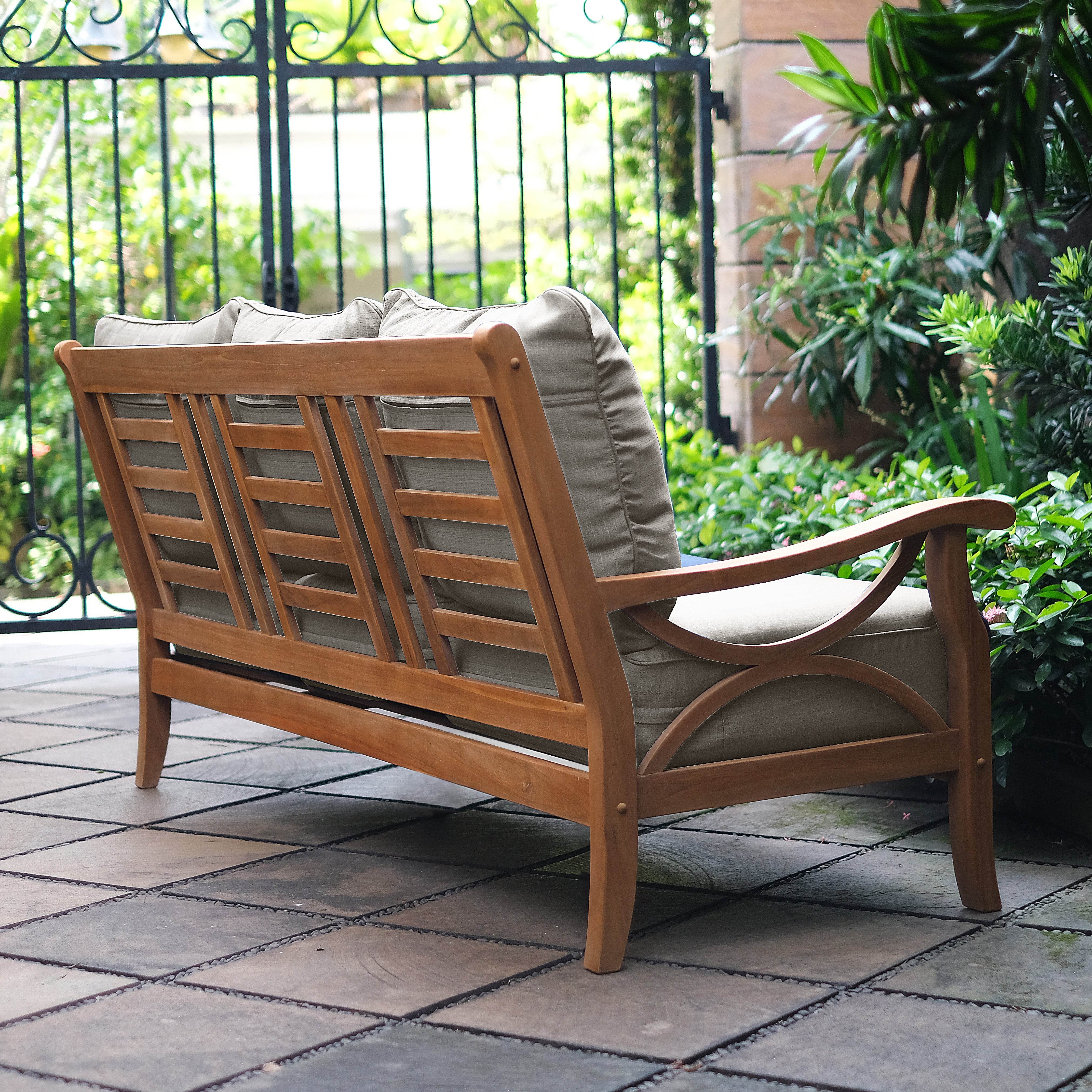 Abbington Teak Wood Patio Sofa with Beige Cushion - Image 6