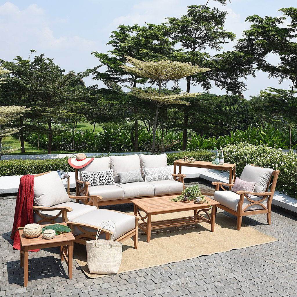 Abbington Teak Wood Patio Sofa with Beige Cushion - Image 7