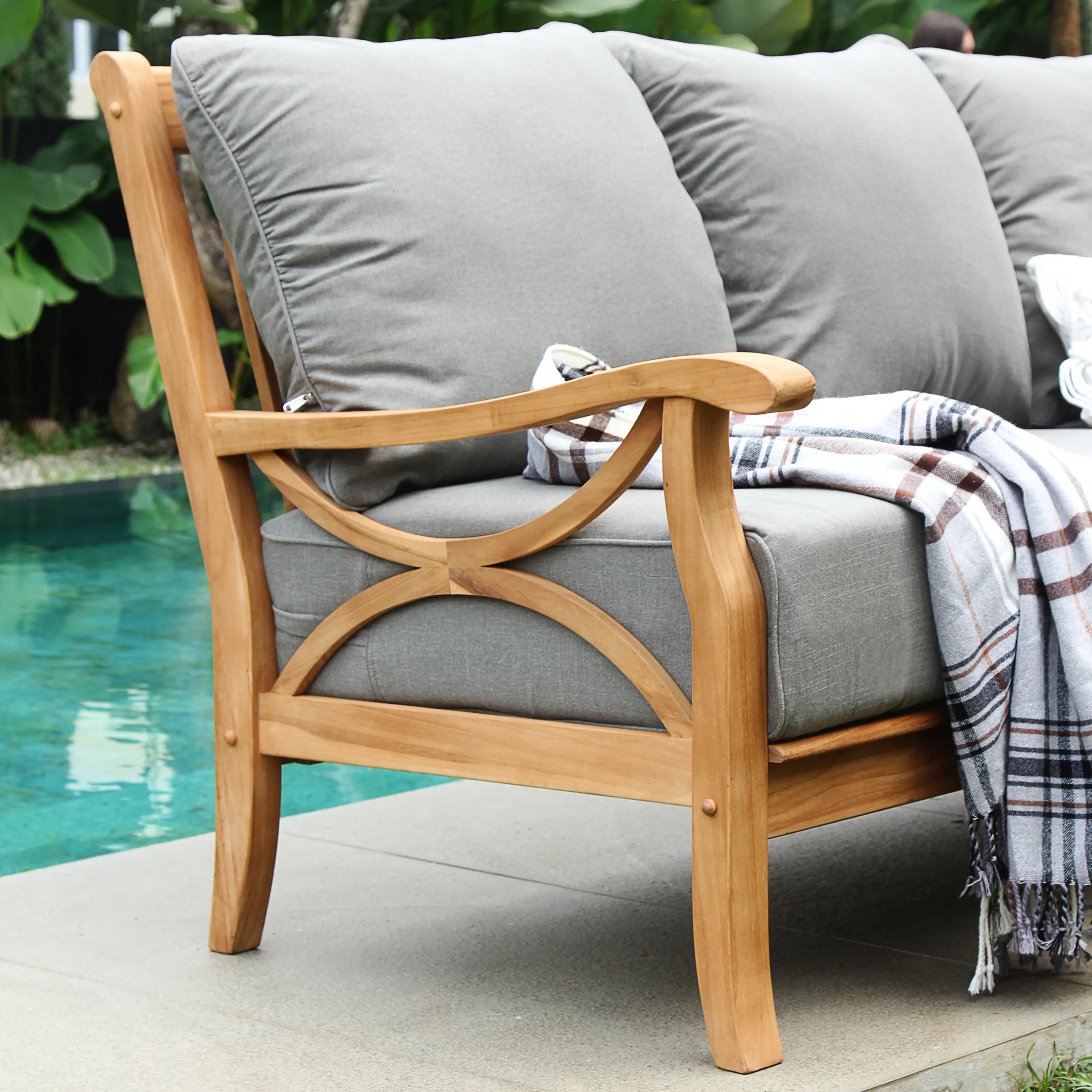 Abbington Teak Wood Patio Sofa with Gray Cushion - Image 7