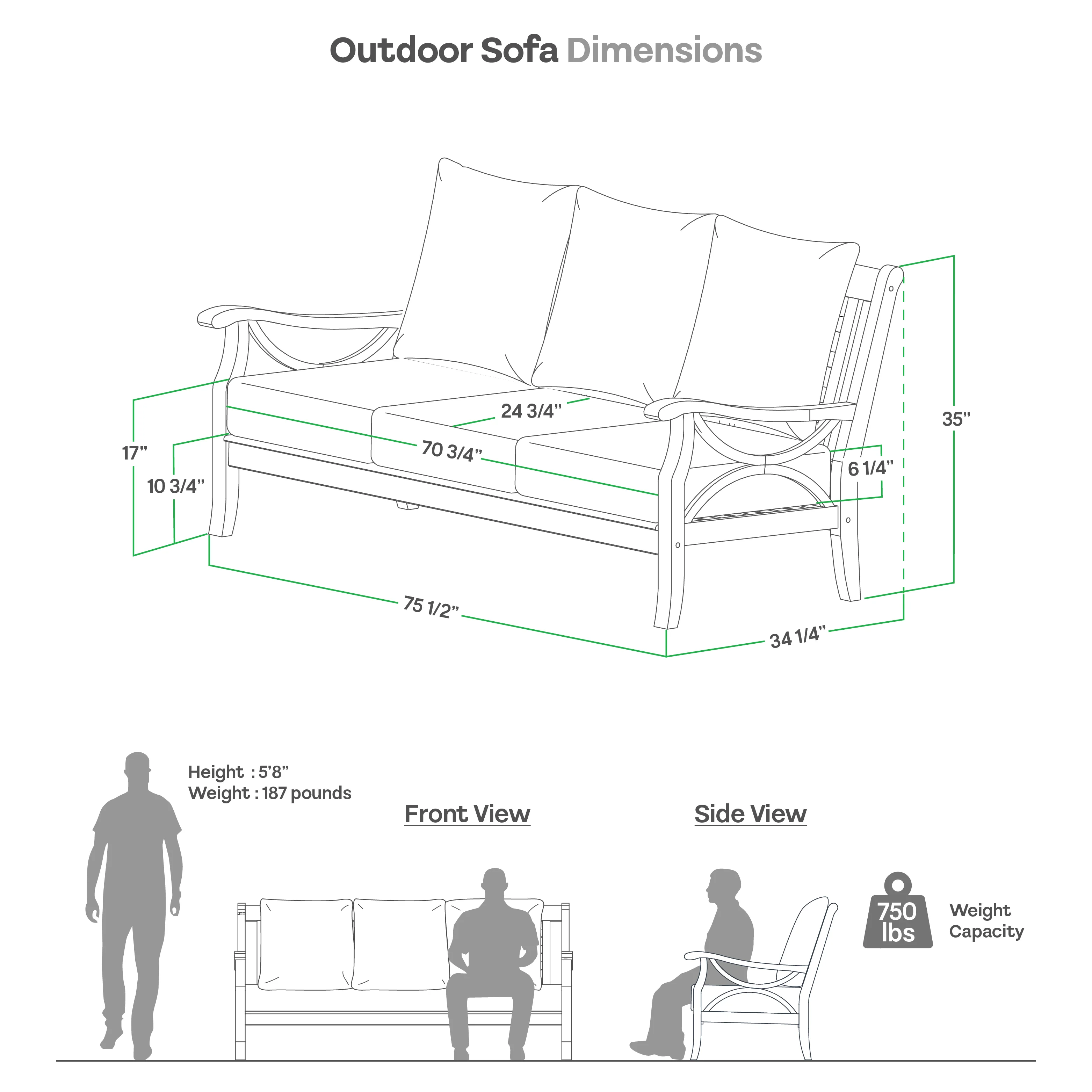 Abbington Teak Wood Patio Sofa with Beige Cushion - Image 8
