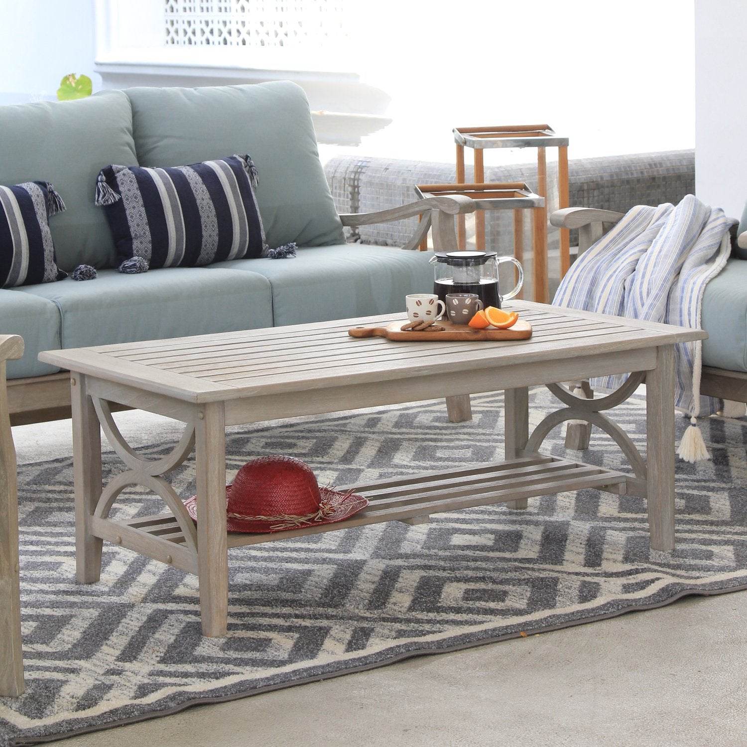 Abbington Weathered Teak Wood Outdoor Coffee Table - Image 3