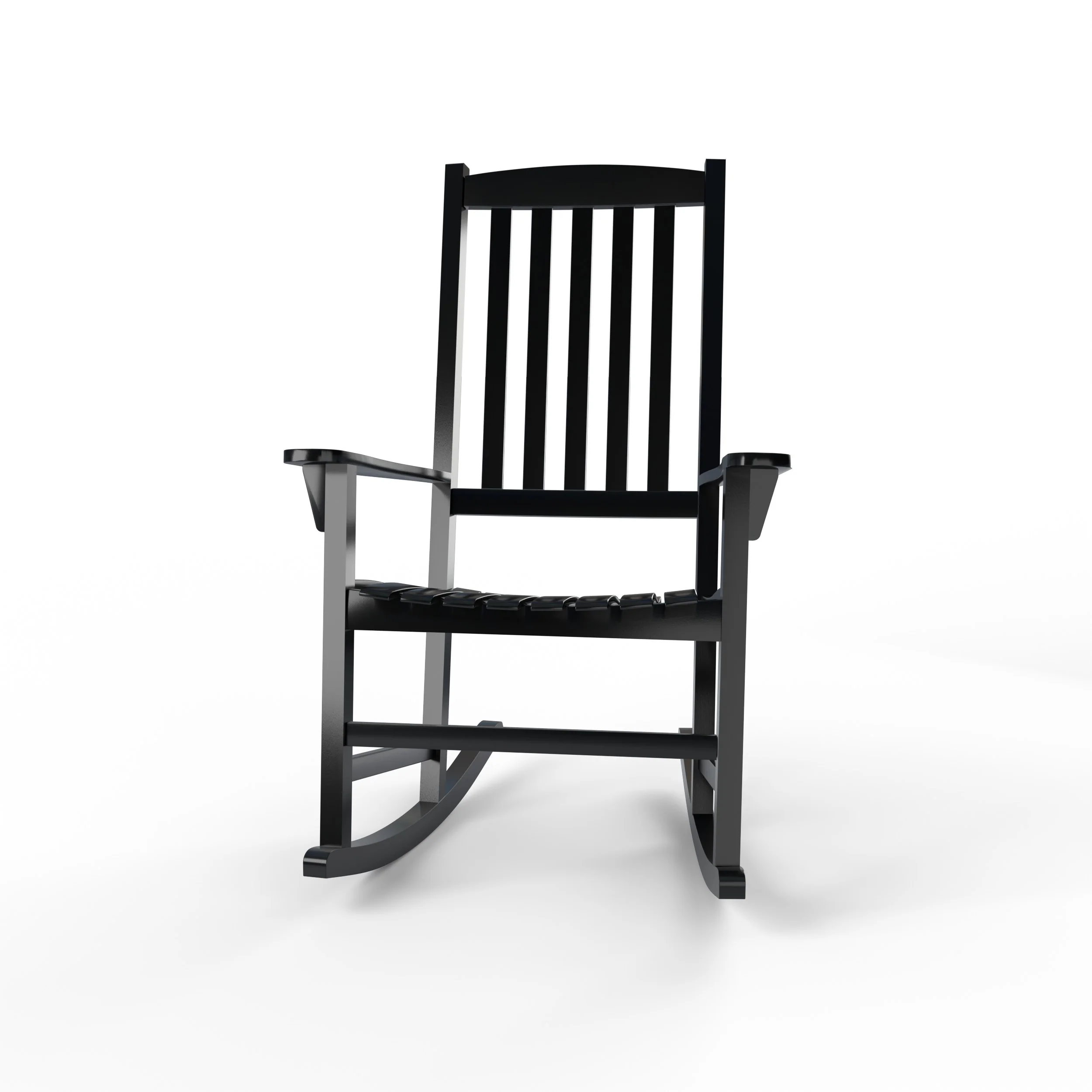 Alston Mahogany Wood Black Porch Rocking Chair with Blue Stripe Cushion - Image 14