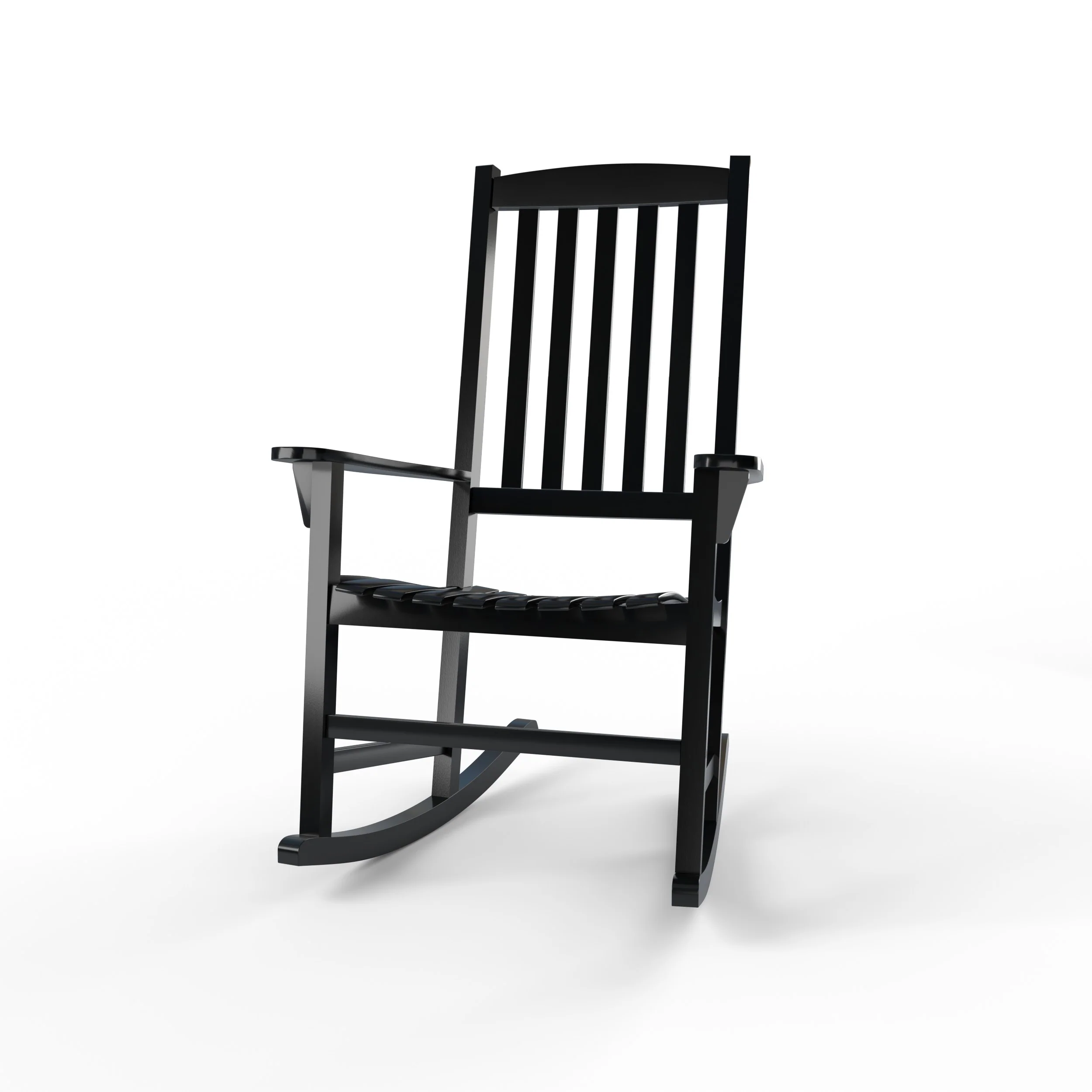 Alston Mahogany Wood Black Porch Rocking Chair with Blue Stripe Cushion - Image 15