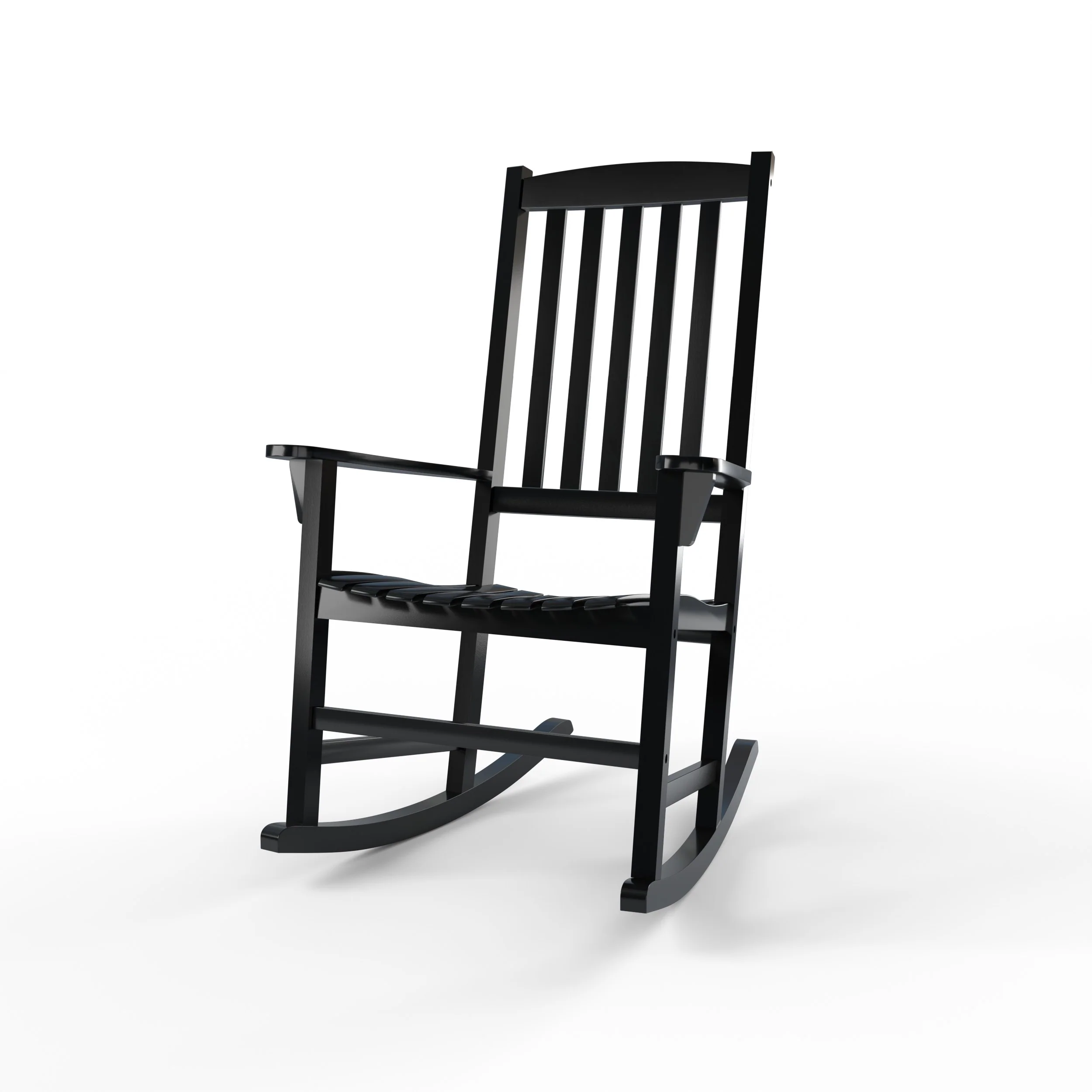 Alston Mahogany Wood Black Porch Rocking Chair with Blue Stripe Cushion - Image 16