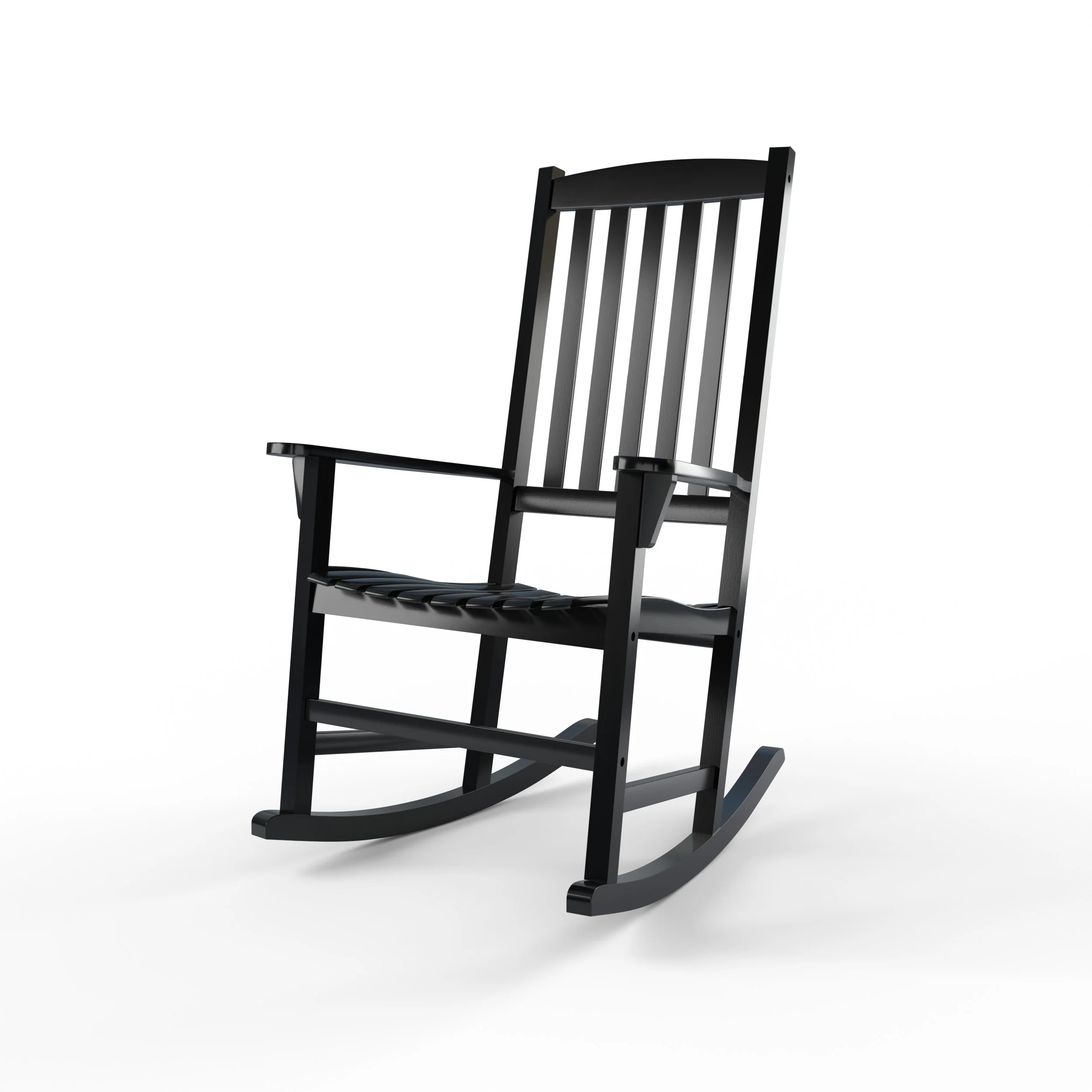 Alston Mahogany Wood Black Porch Rocking Chair with Blue Stripe Cushion - Image 17