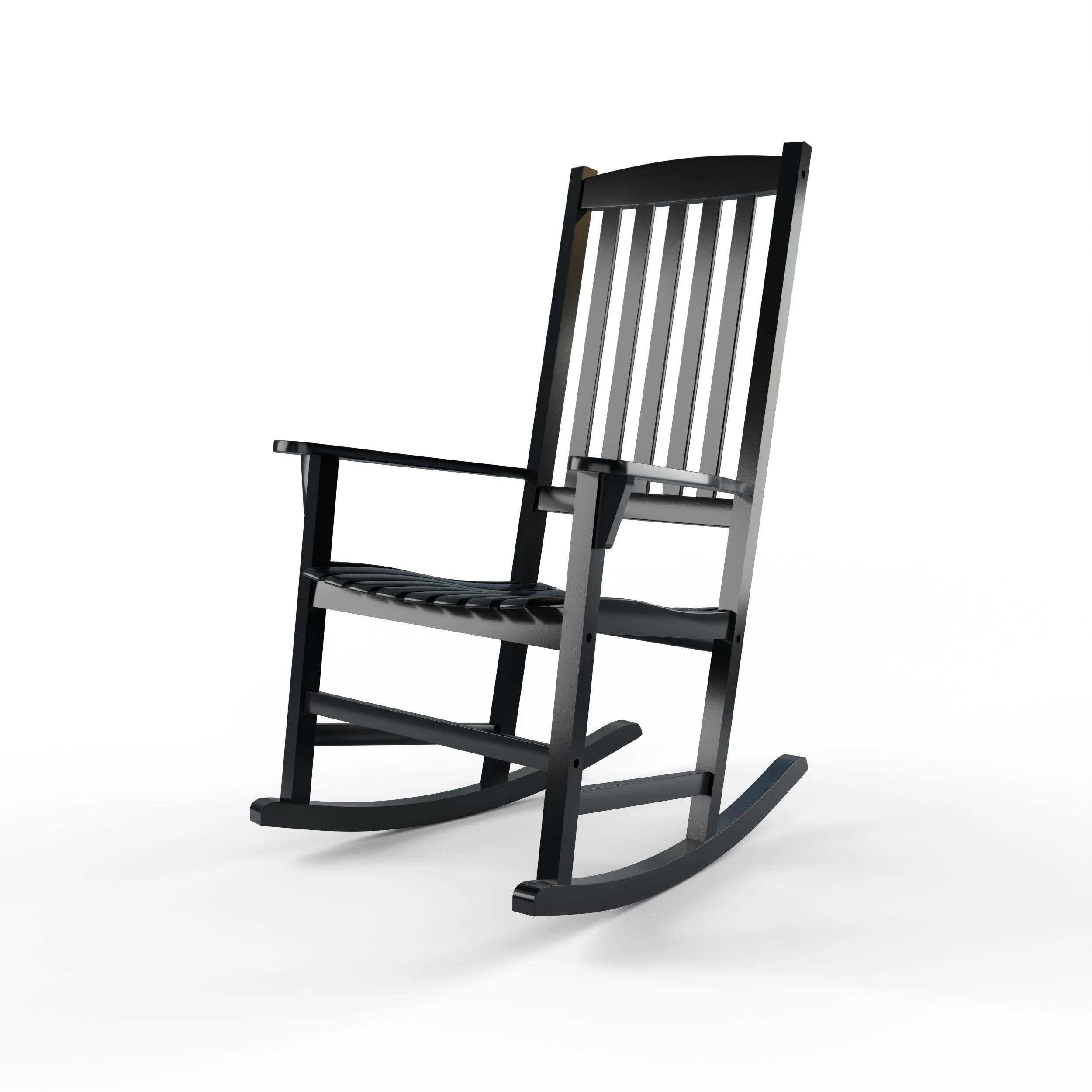 Alston Mahogany Wood Black Porch Rocking Chair with Blue Stripe Cushion - Image 18