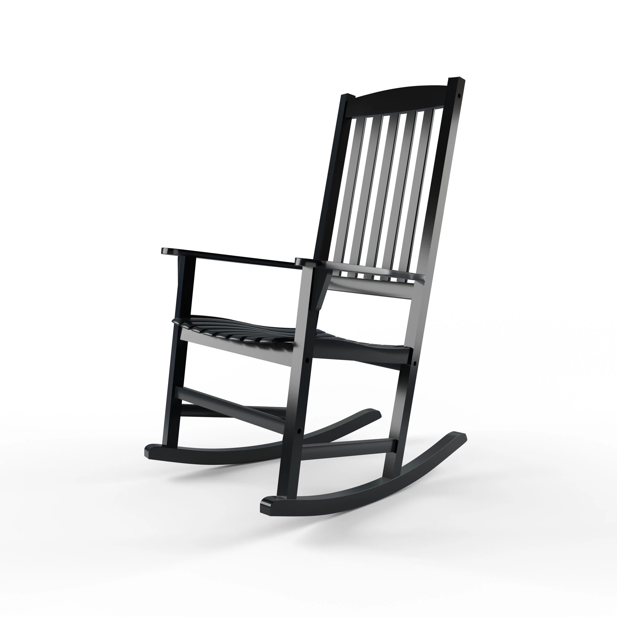 Alston Mahogany Wood Black Porch Rocking Chair with Blue Stripe Cushion - Image 19