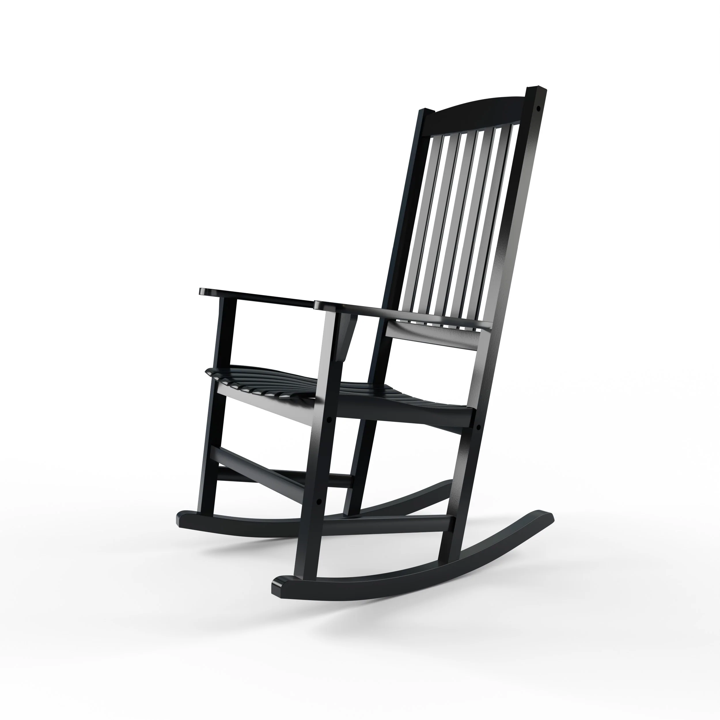 Alston Mahogany Wood Black Porch Rocking Chair with Blue Stripe Cushion - Image 20
