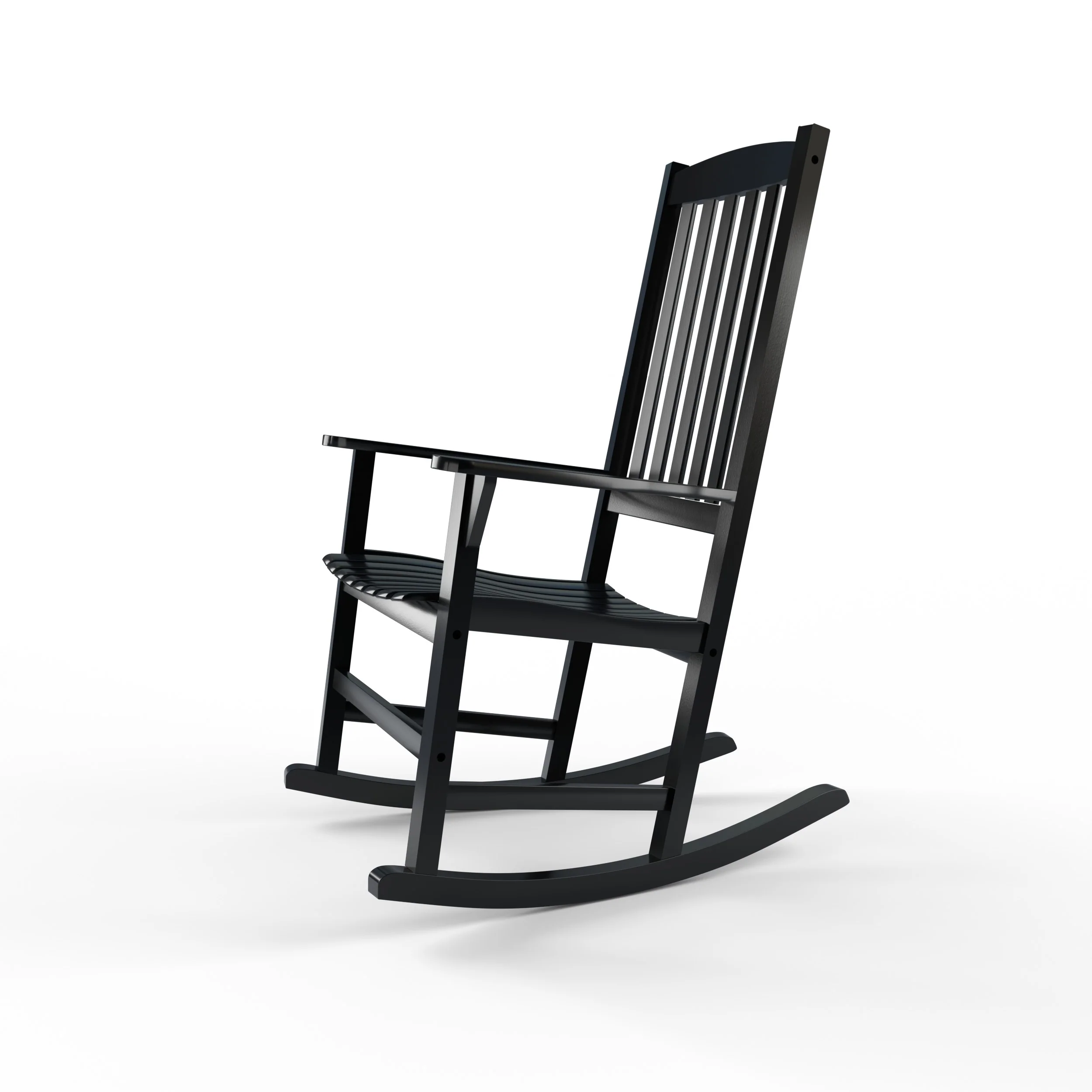 Alston Mahogany Wood Black Porch Rocking Chair with Blue Stripe Cushion - Image 21