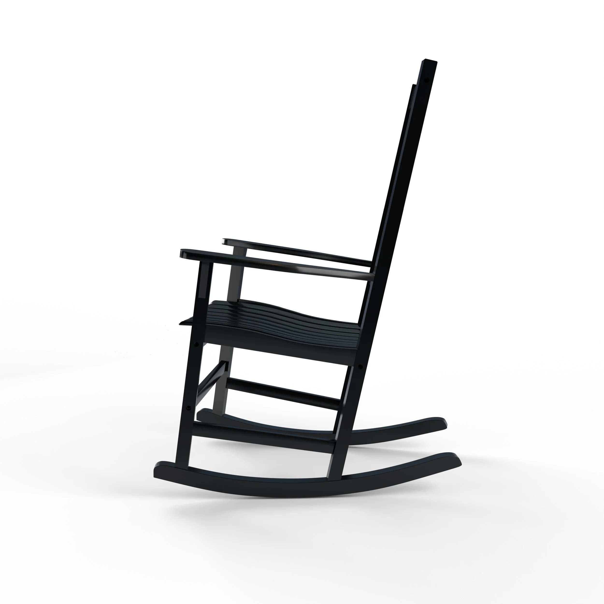 Alston Mahogany Wood Black Porch Rocking Chair with Blue Stripe Cushion - Image 24