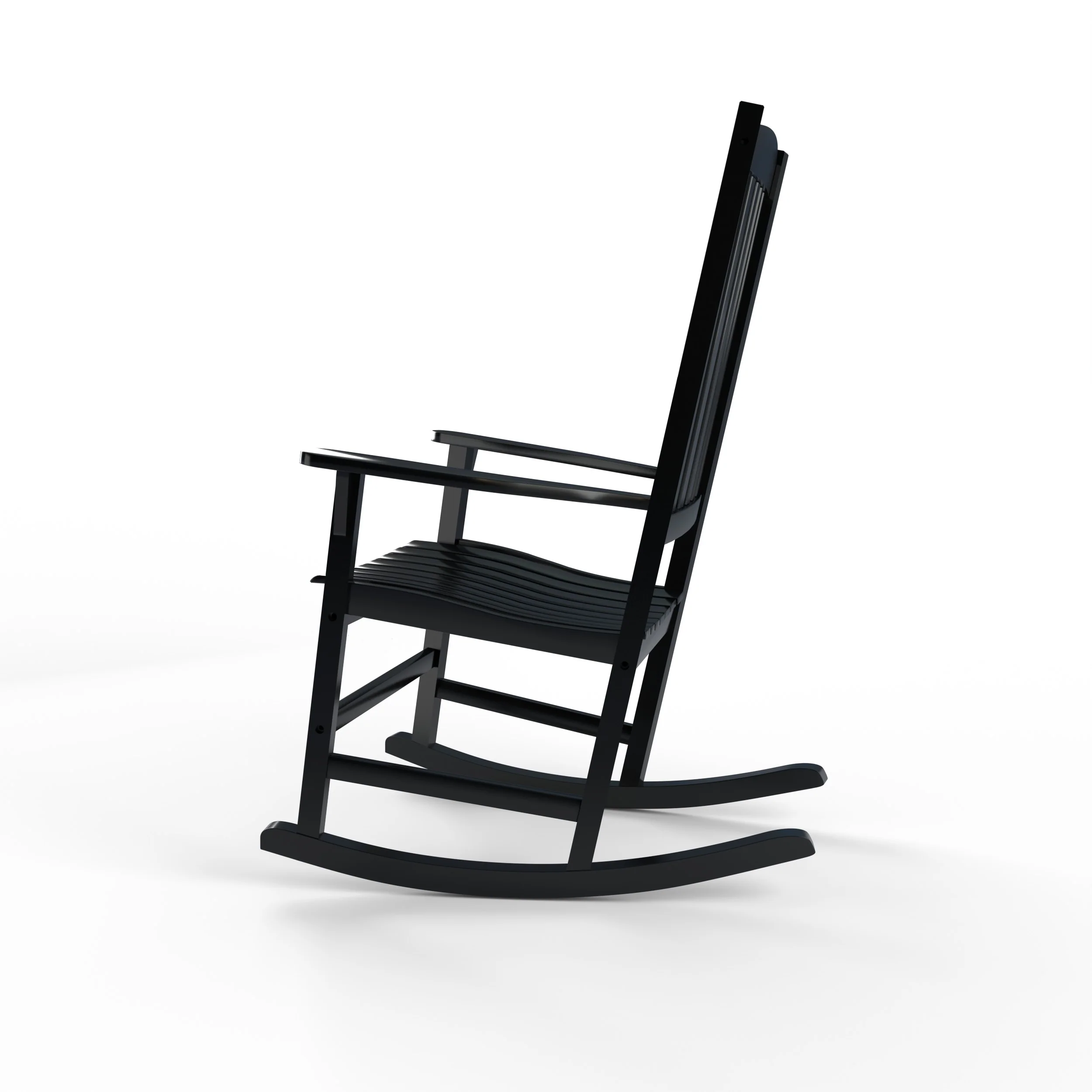 Alston Mahogany Wood Black Porch Rocking Chair with Blue Stripe Cushion - Image 25