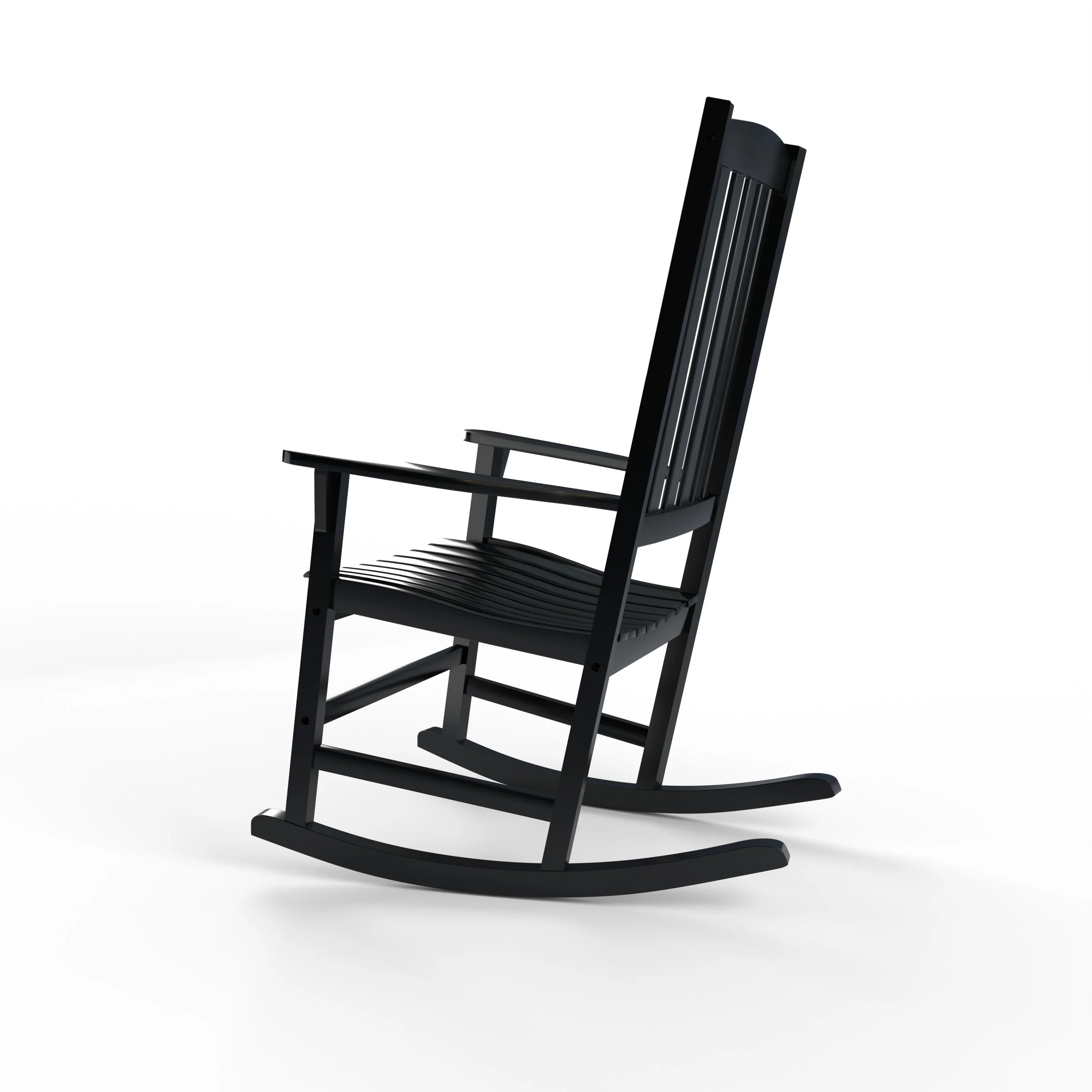 Alston Mahogany Wood Black Porch Rocking Chair with Blue Stripe Cushion - Image 26