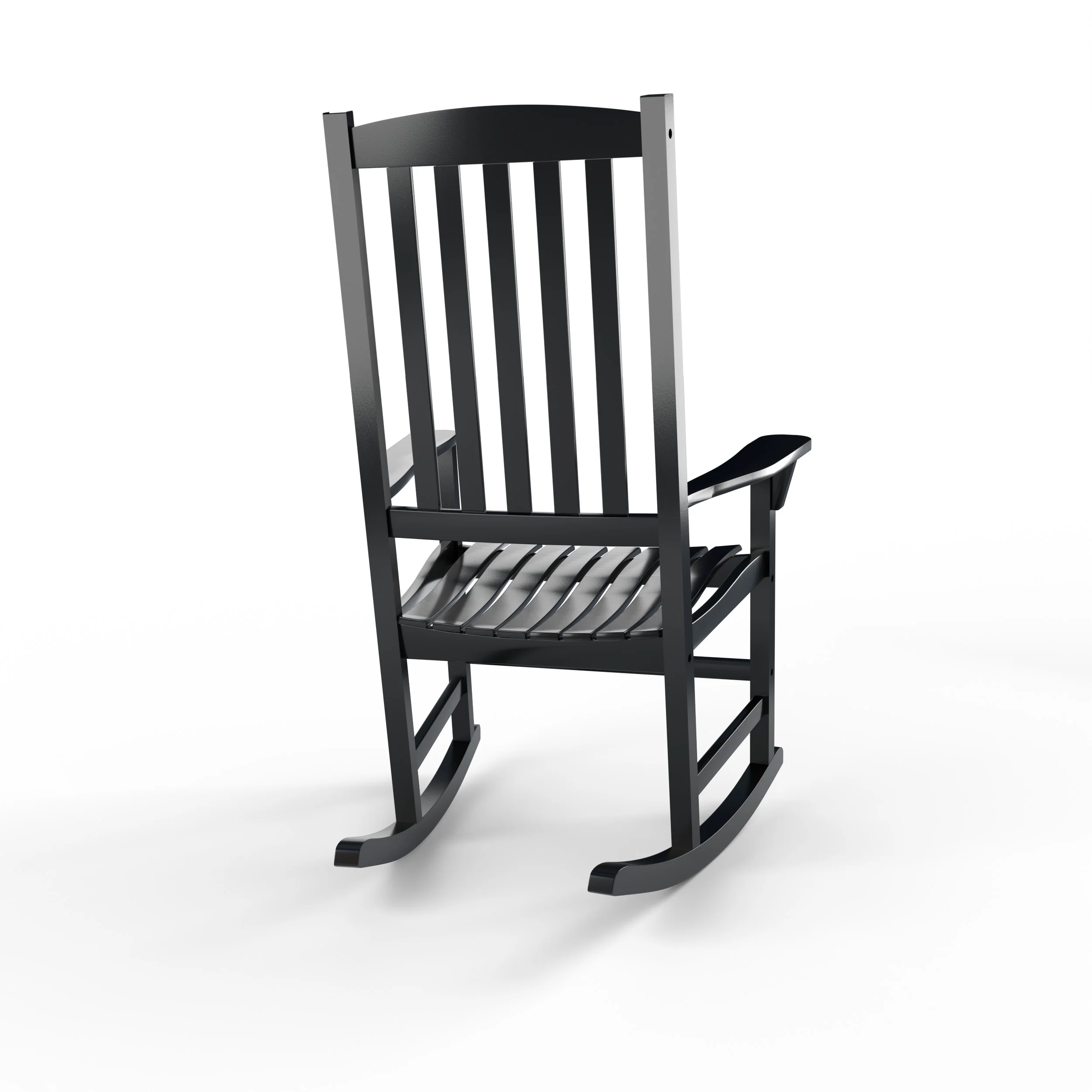 Alston Mahogany Wood Black Porch Rocking Chair with Blue Stripe Cushion - Image 36