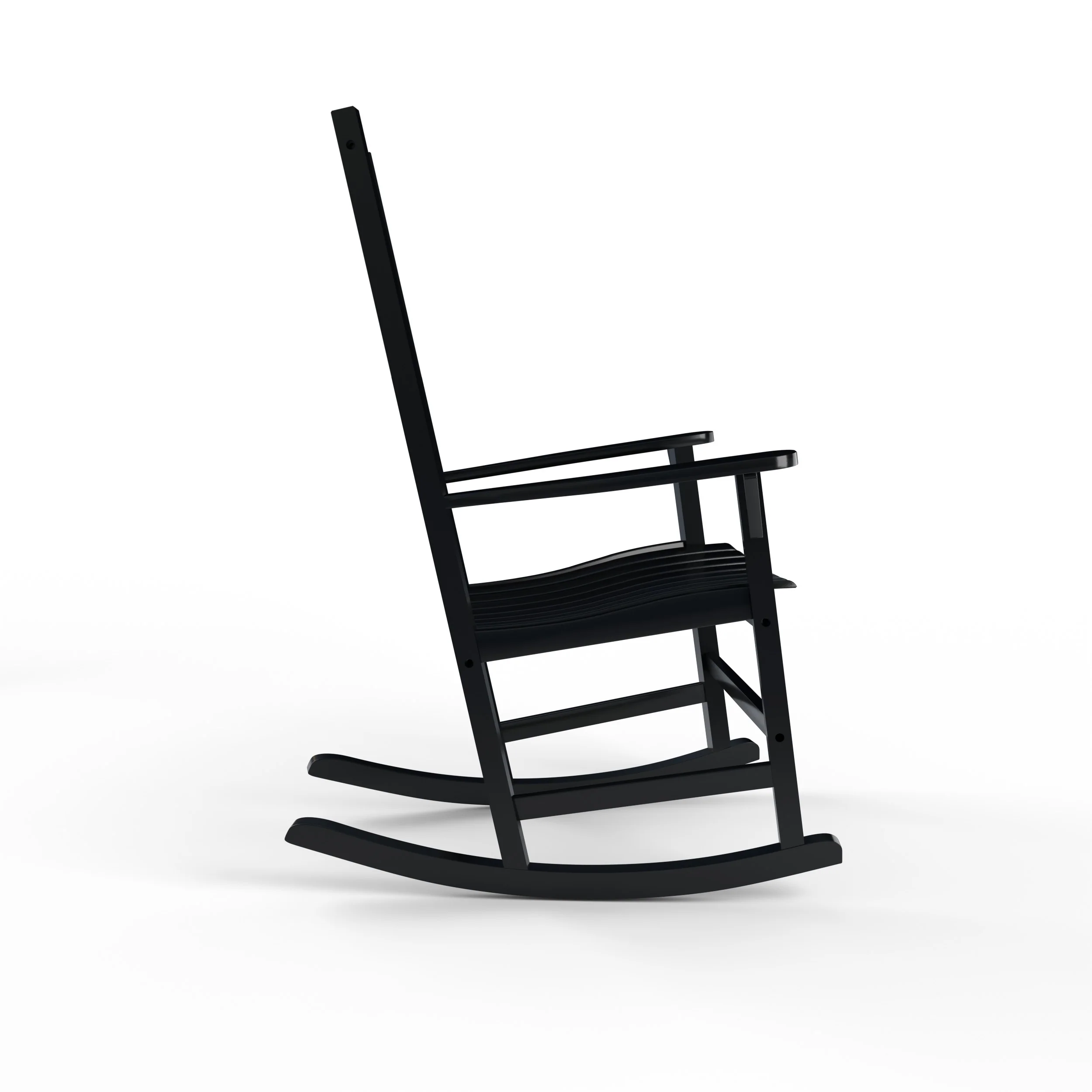Alston Mahogany Wood Black Porch Rocking Chair with Blue Stripe Cushion - Image 44