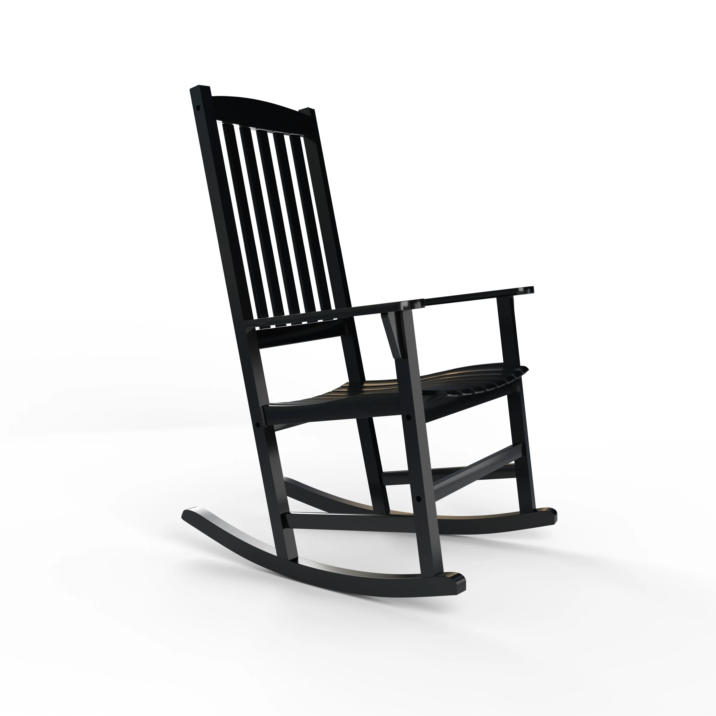 Alston Mahogany Wood Black Porch Rocking Chair with Blue Stripe Cushion - Image 48