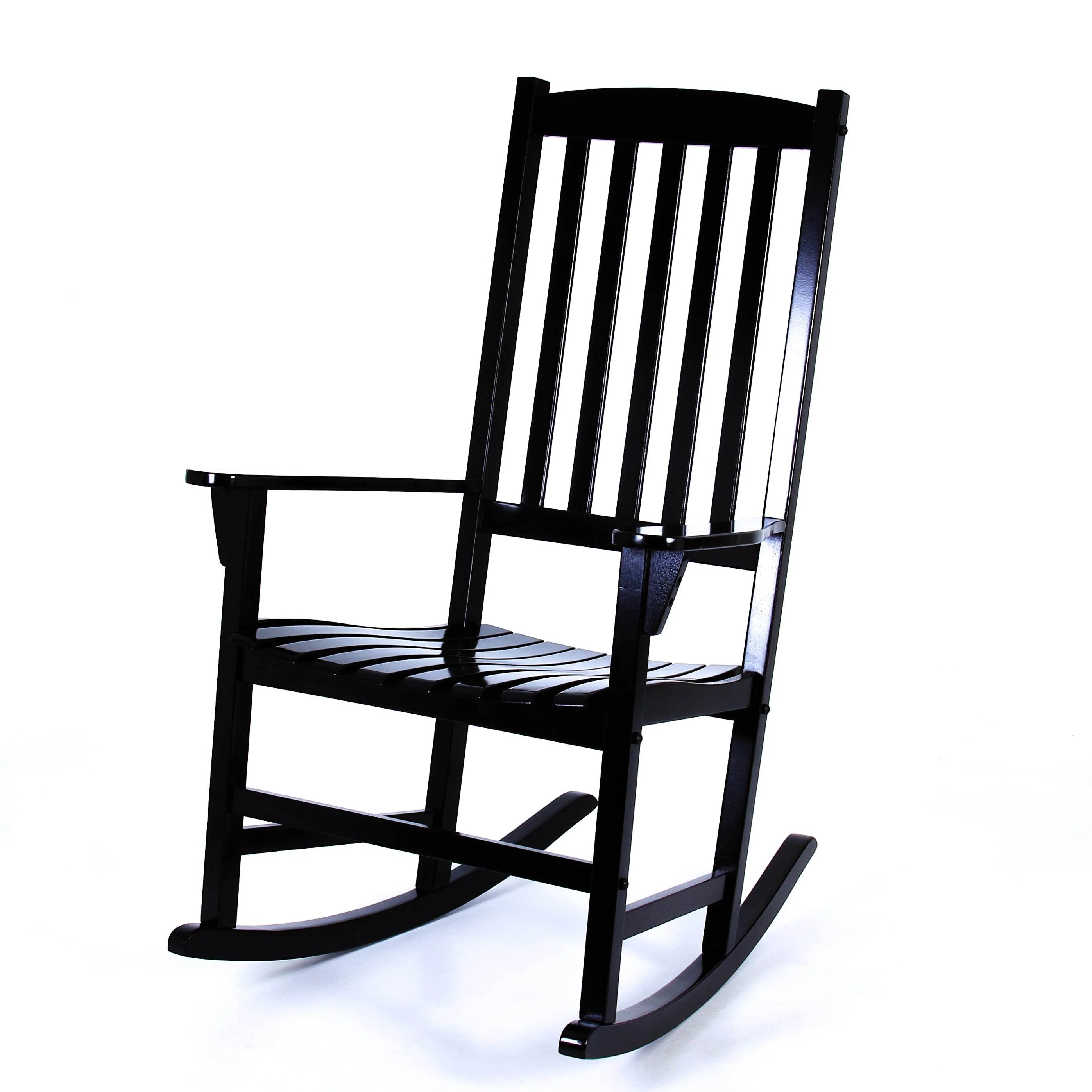 Alston Mahogany Wood Black Porch Rocking Chair with Blue Stripe Cushion - Image 5