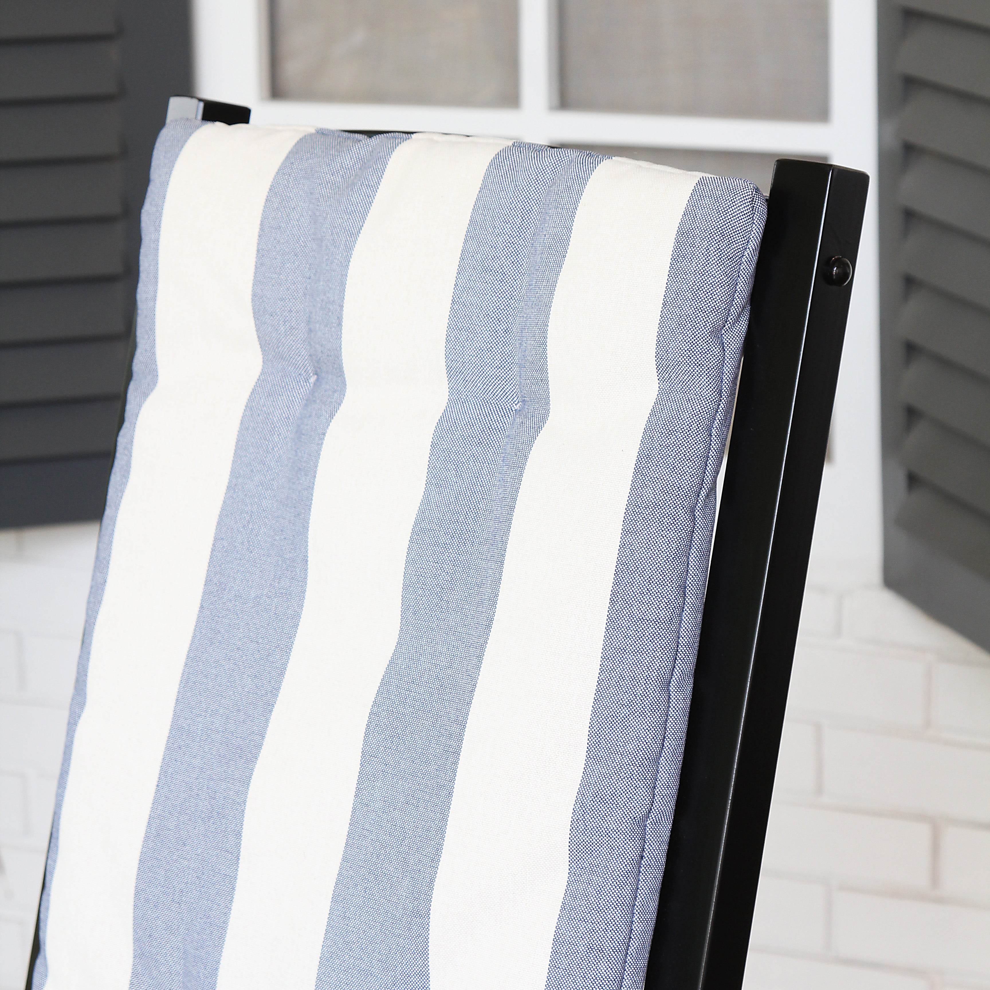 Alston Mahogany Wood Black Porch Rocking Chair with Blue Stripe Cushion - Image 6