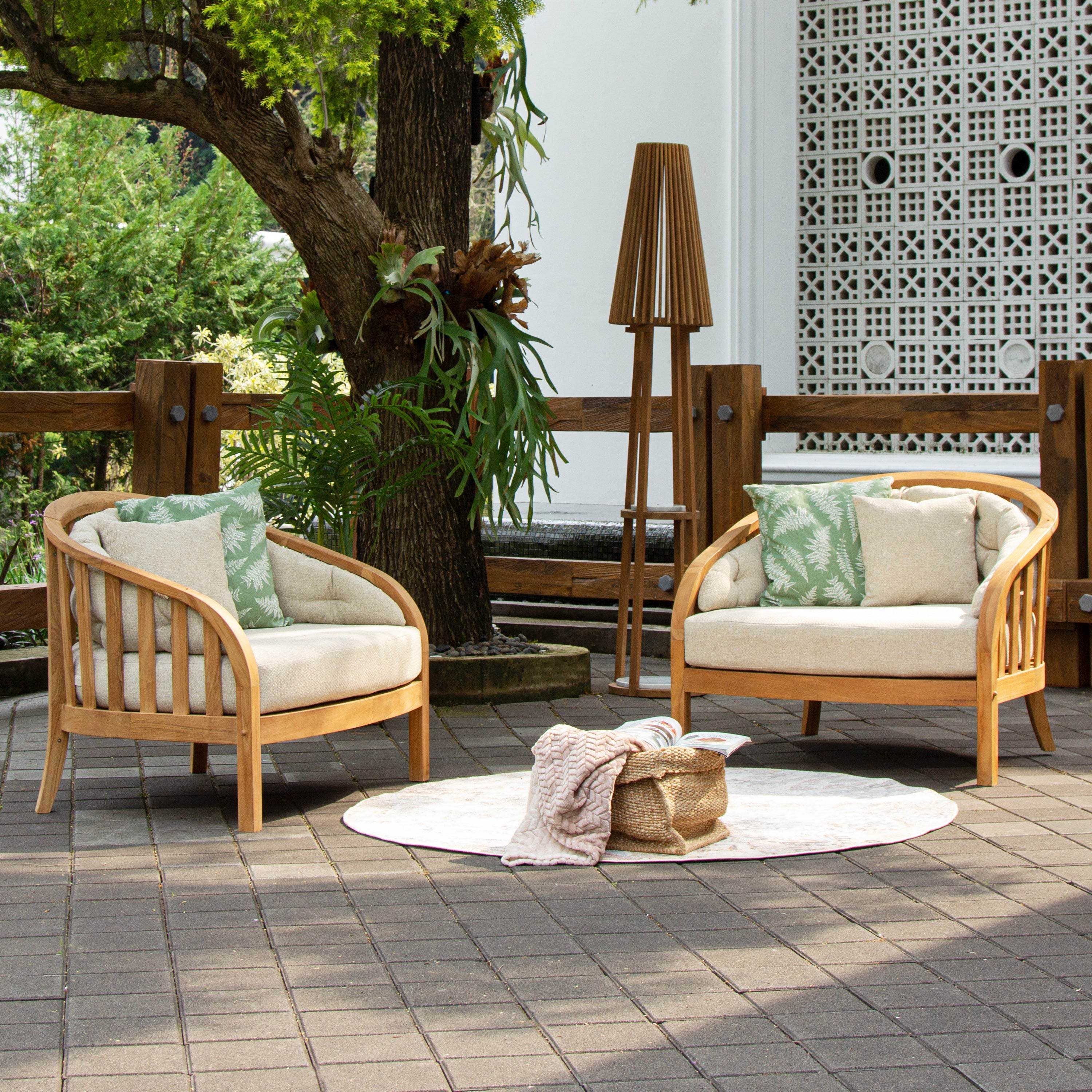 Bernese Teak Wood Outdoor Lounge Chair with Tan Cushion - Image 10