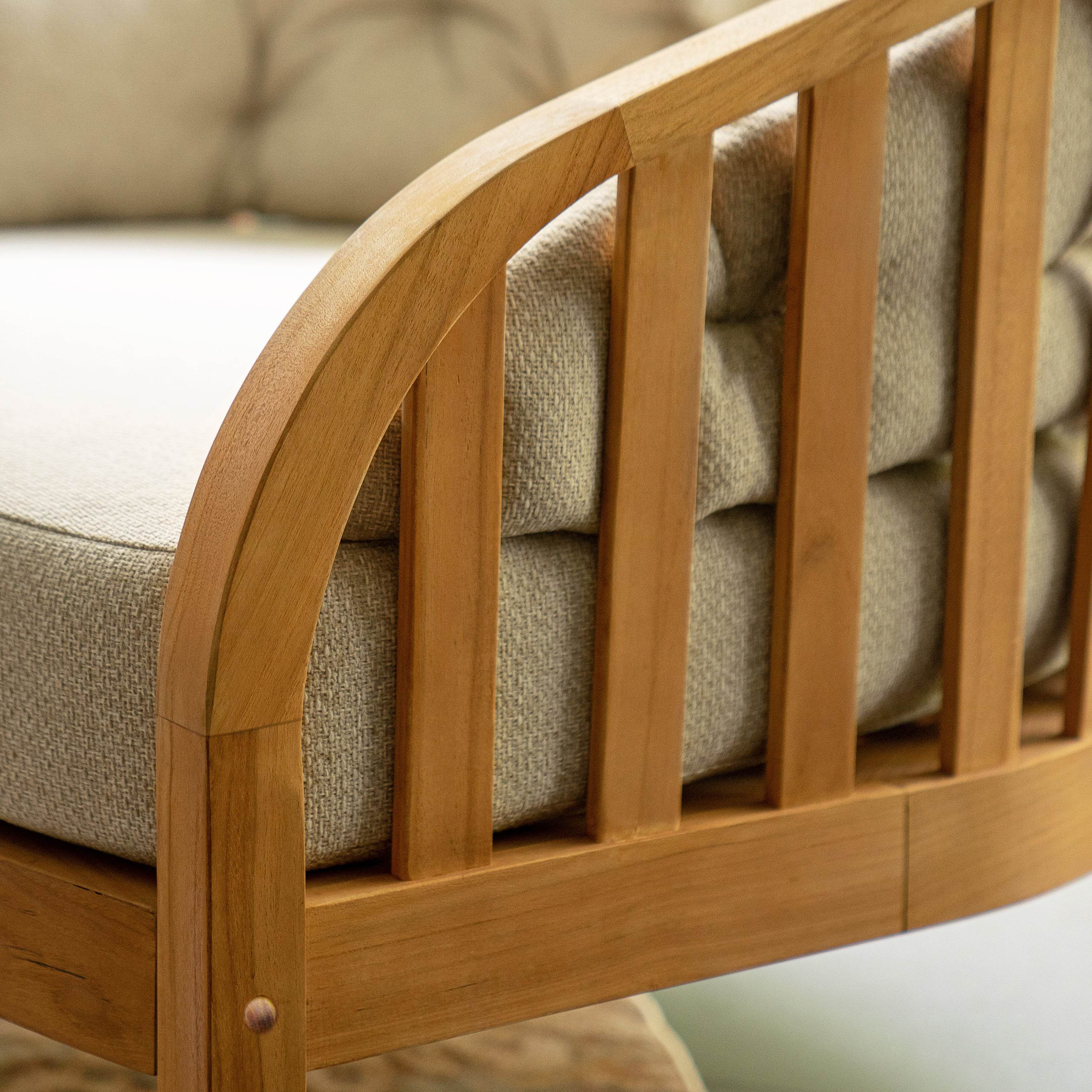 Bernese Teak Wood Outdoor Lounge Chair with Tan Cushion - Image 13