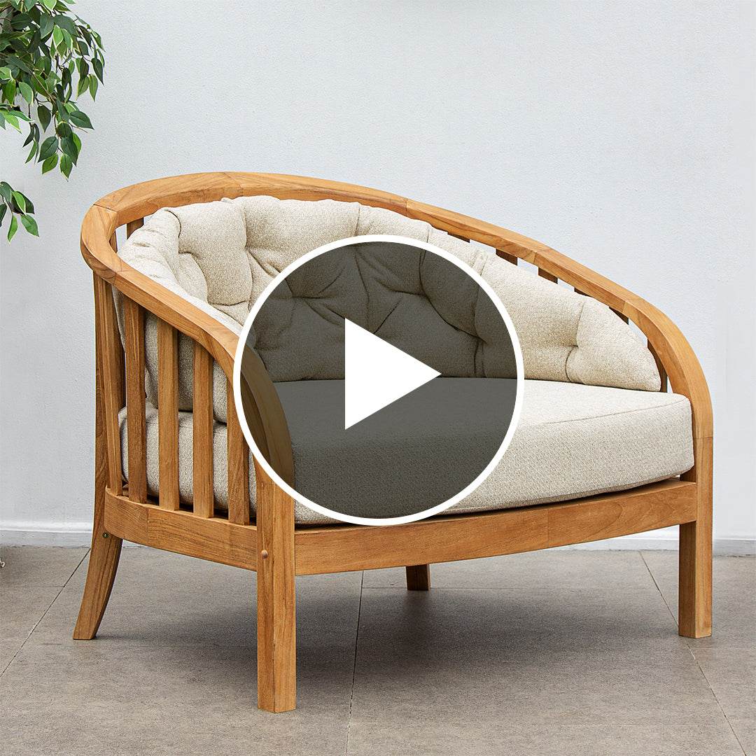 Bernese Teak Wood Outdoor Lounge Chair with Tan Cushion - Image 5