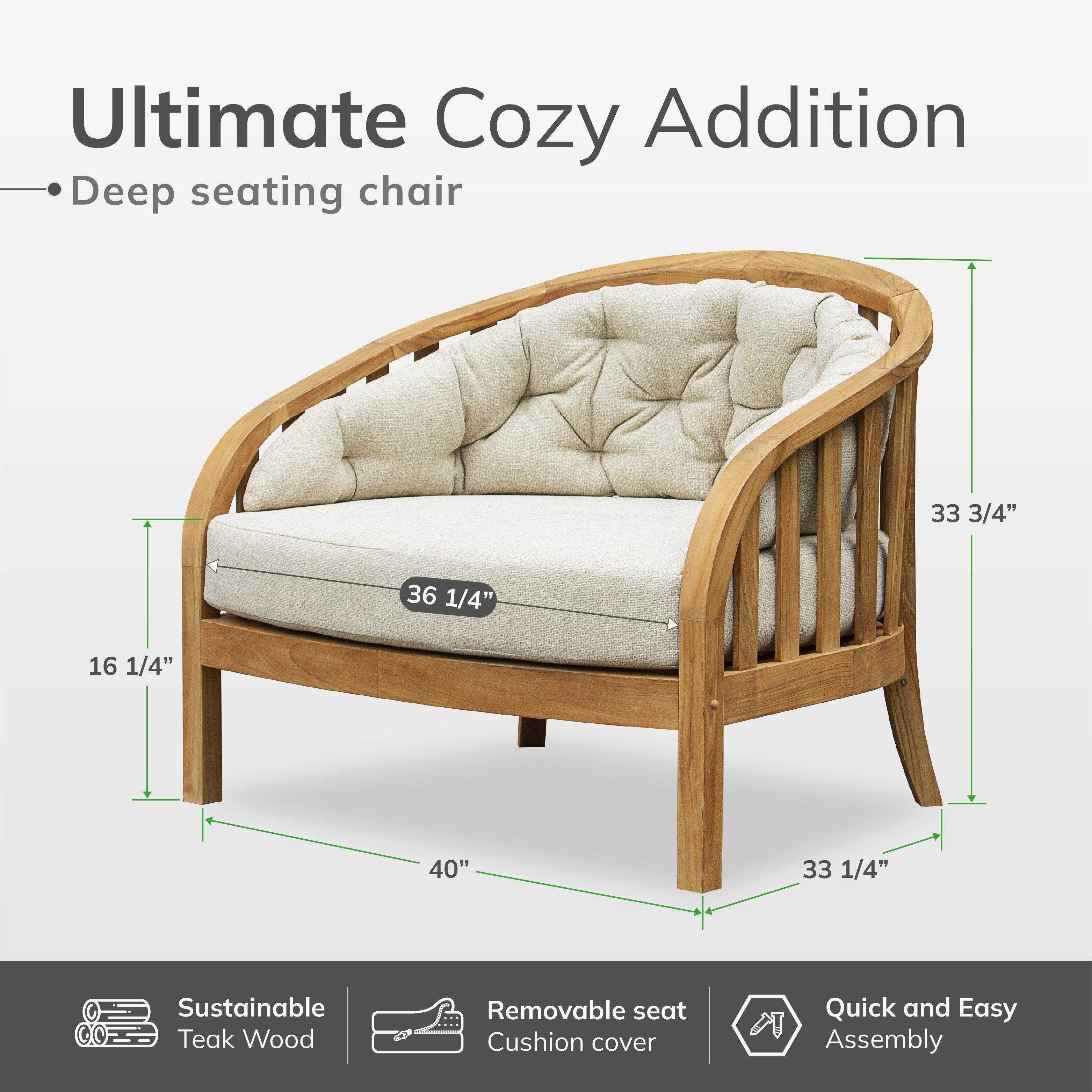 Bernese Teak Wood Outdoor Lounge Chair with Tan Cushion - Image 6