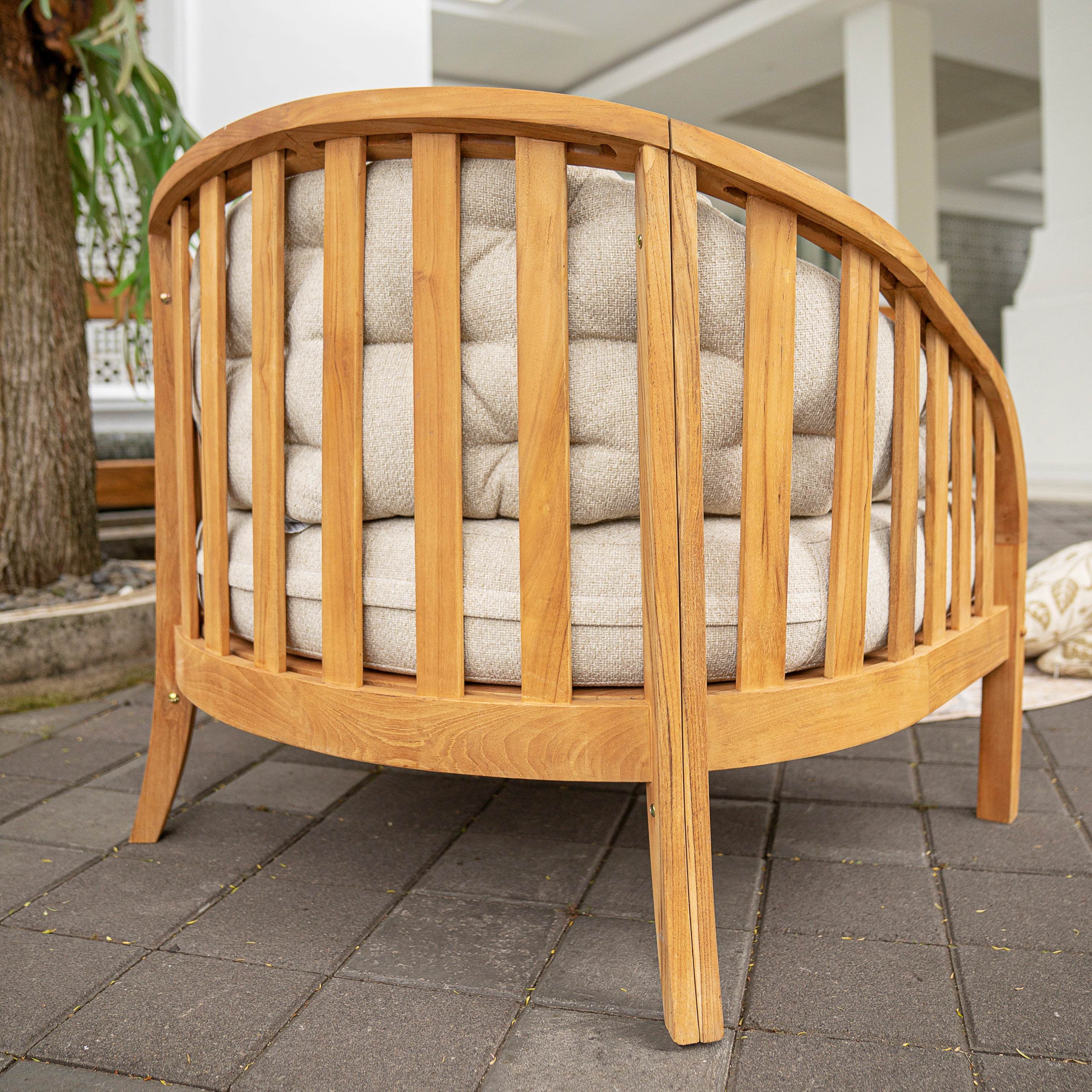Bernese Teak Wood Outdoor Lounge Chair with Tan Cushion - Image 8