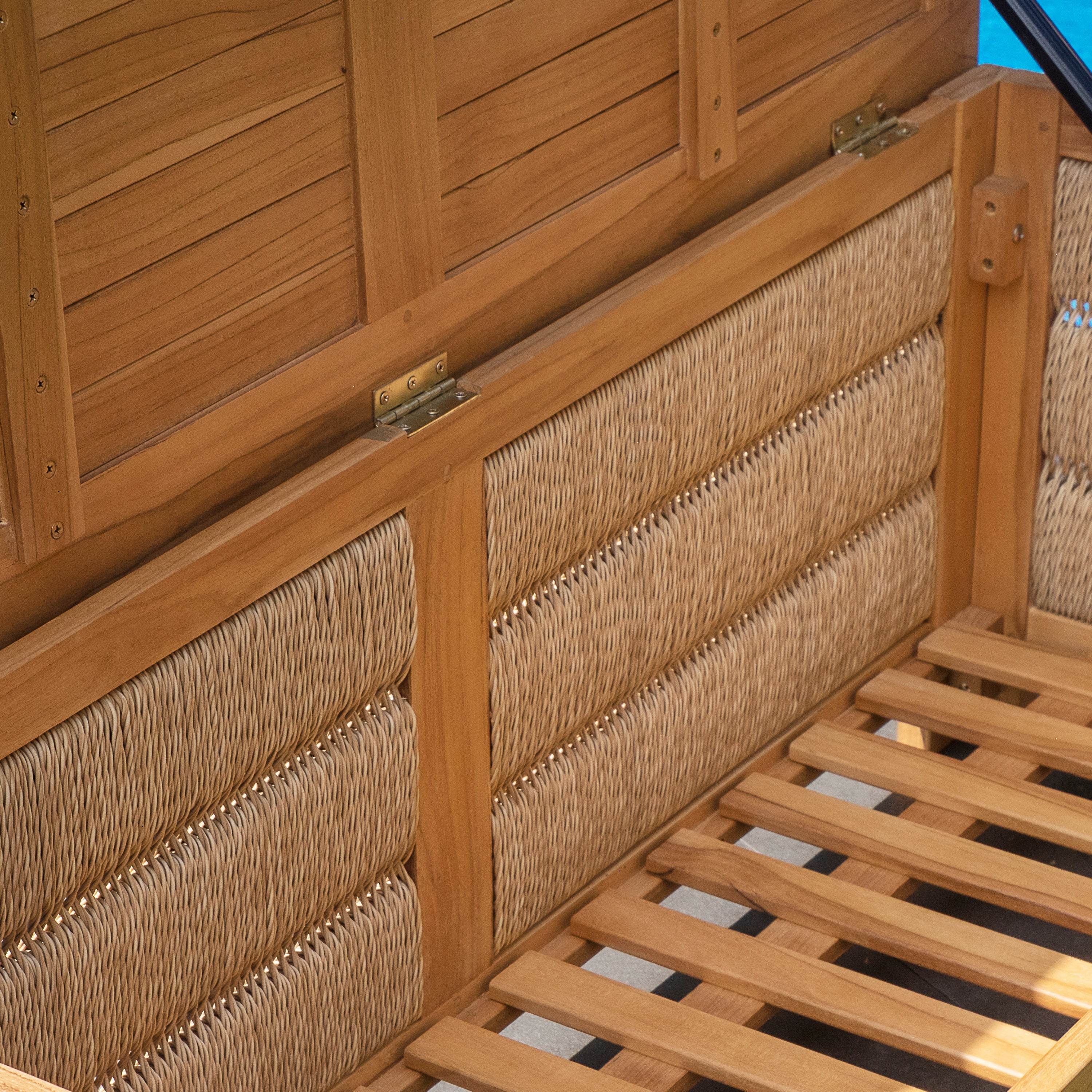 Blaine Teak Wood Outdoor Storage Deck Box with Brown Wicker - Image 9