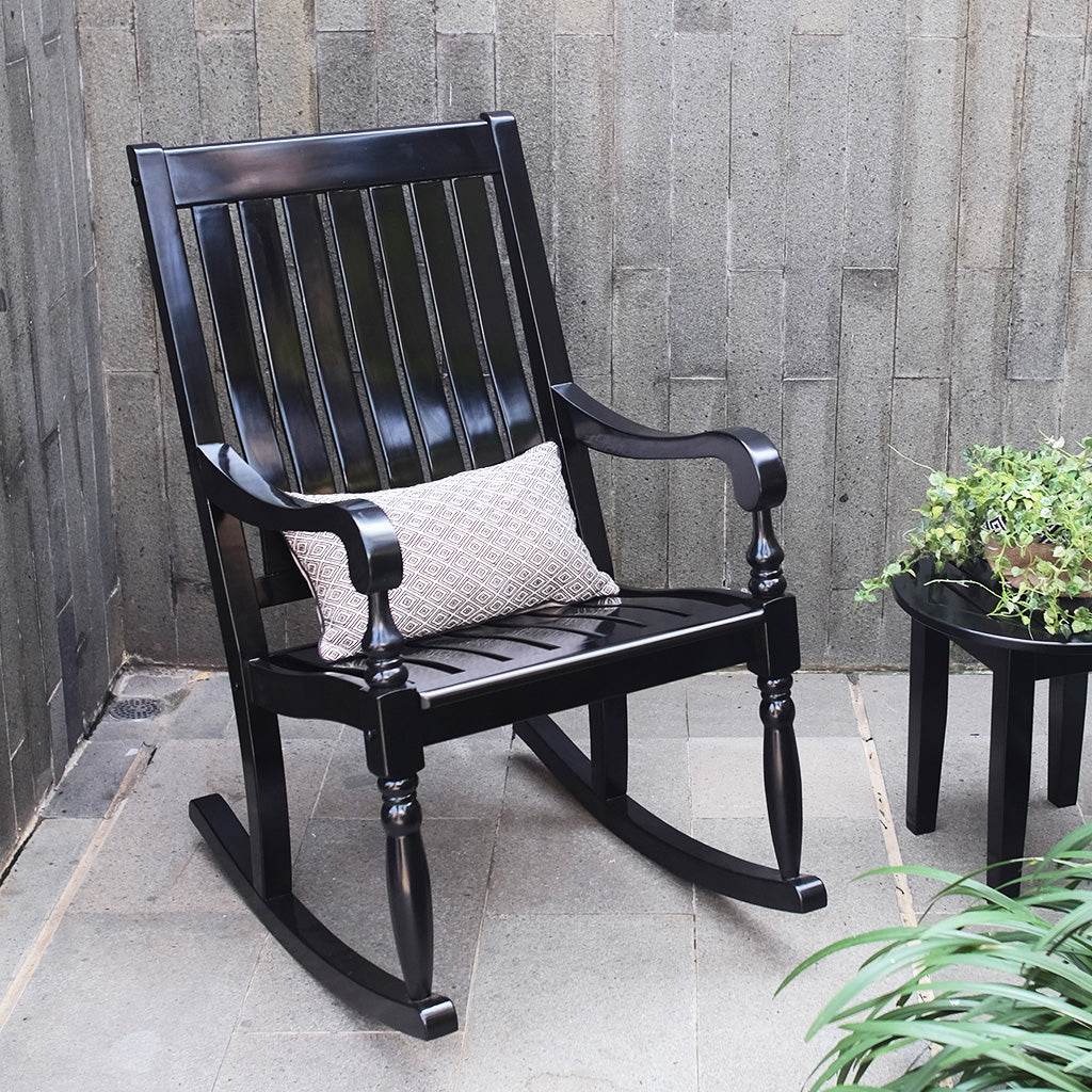 Bonn Mahogany Wood Black Oversized Porch Rocking Chair - Image 3