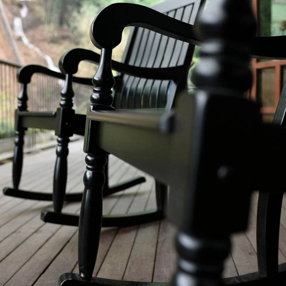 Bonn Mahogany Wood Black Oversized Porch Rocking Chair - Image 8