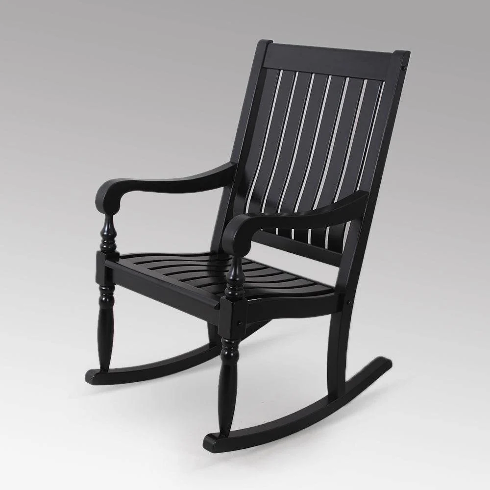 Bonn Mahogany Wood Black Oversized Porch Rocking Chair - Image 9