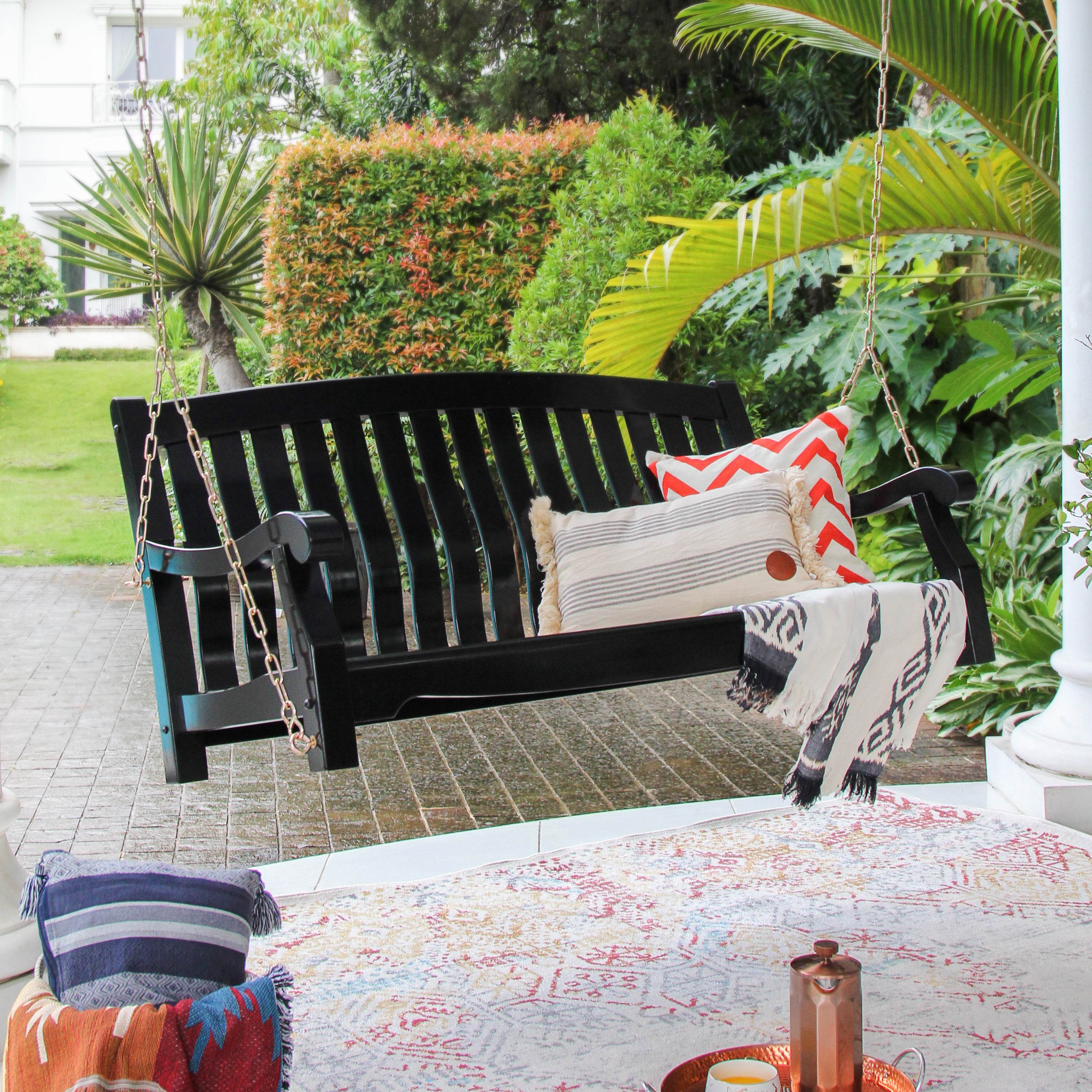 Bonn Mahogany Wood Black Porch Swing - Image 3