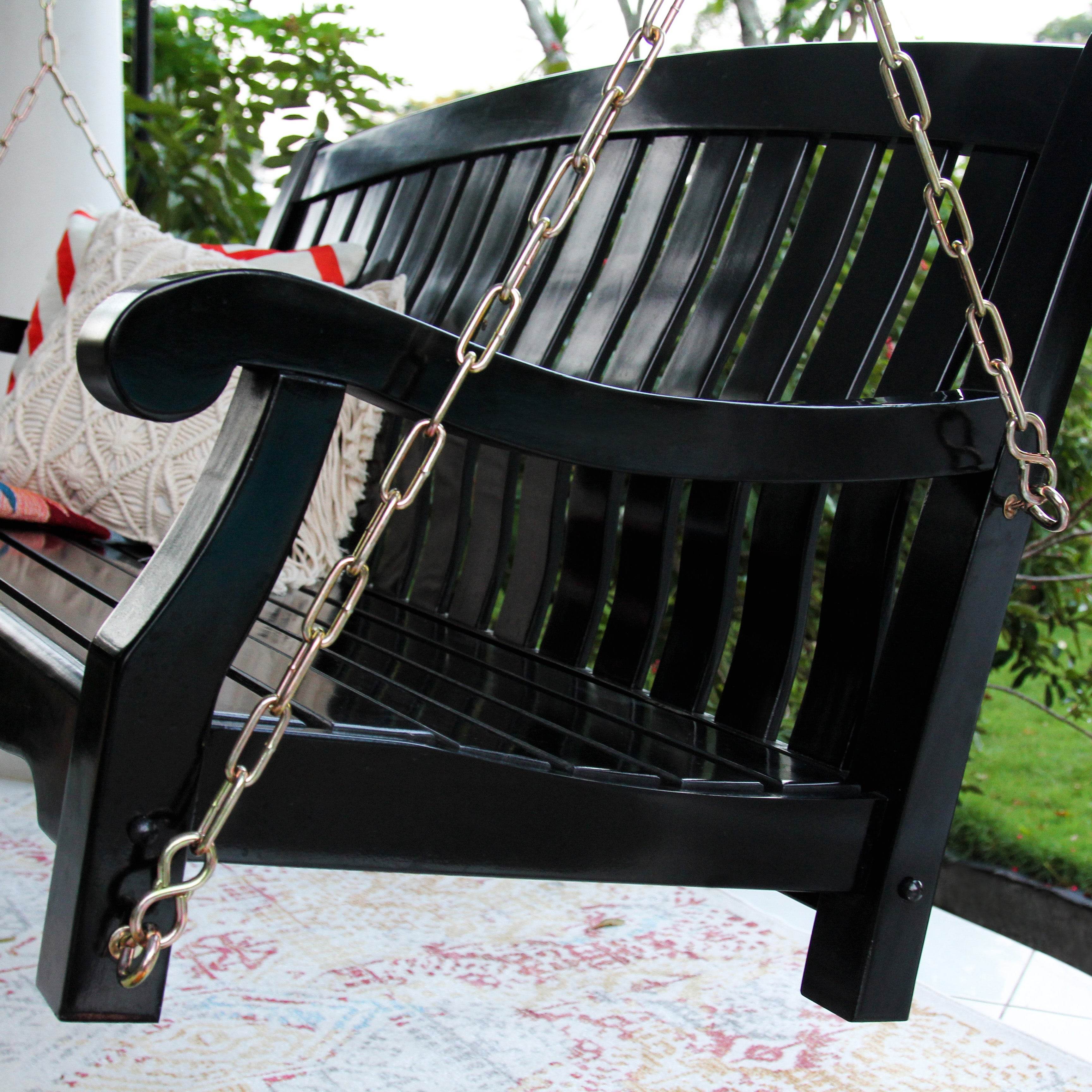 Bonn Mahogany Wood Black Porch Swing - Image 4