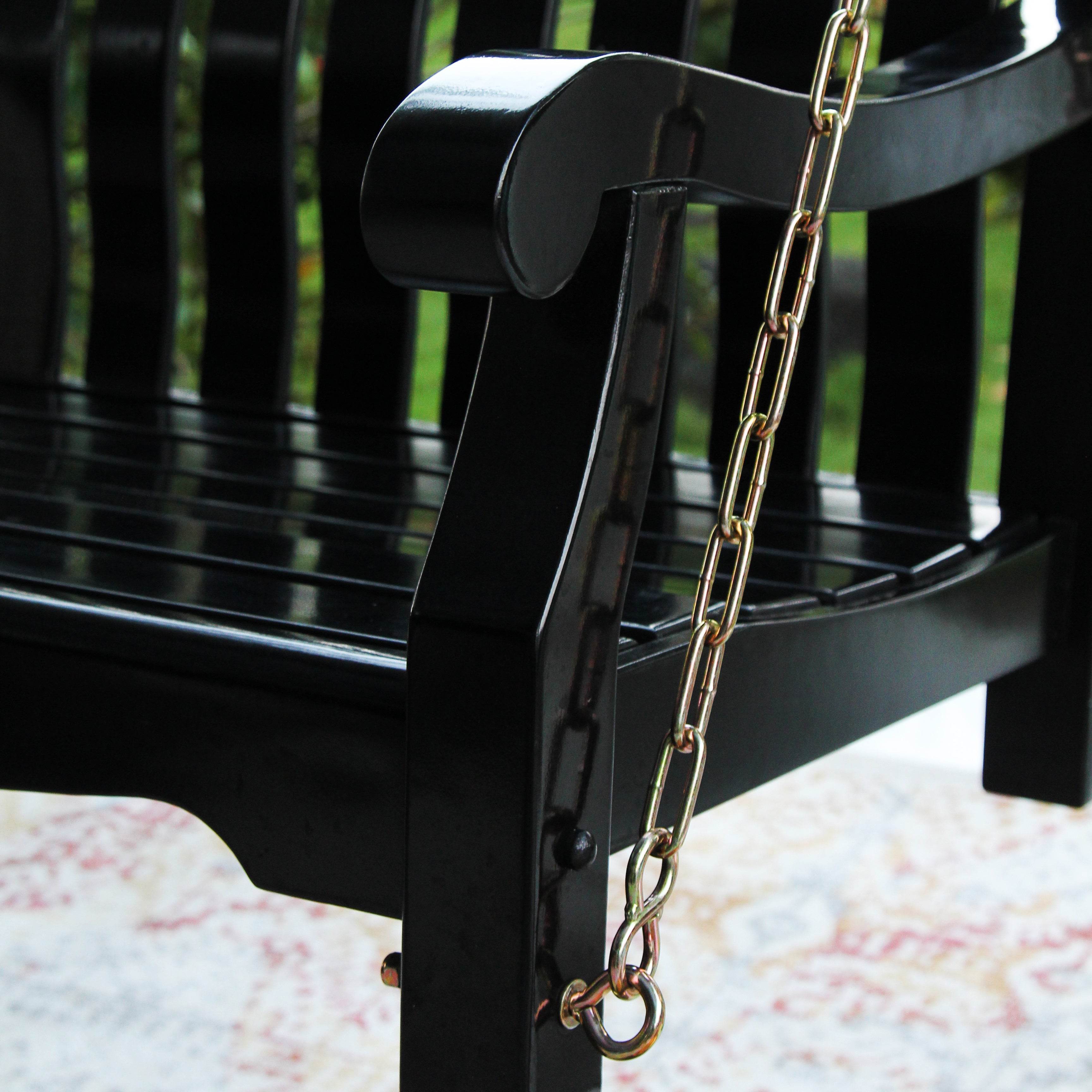 Bonn Mahogany Wood Black Porch Swing - Image 6