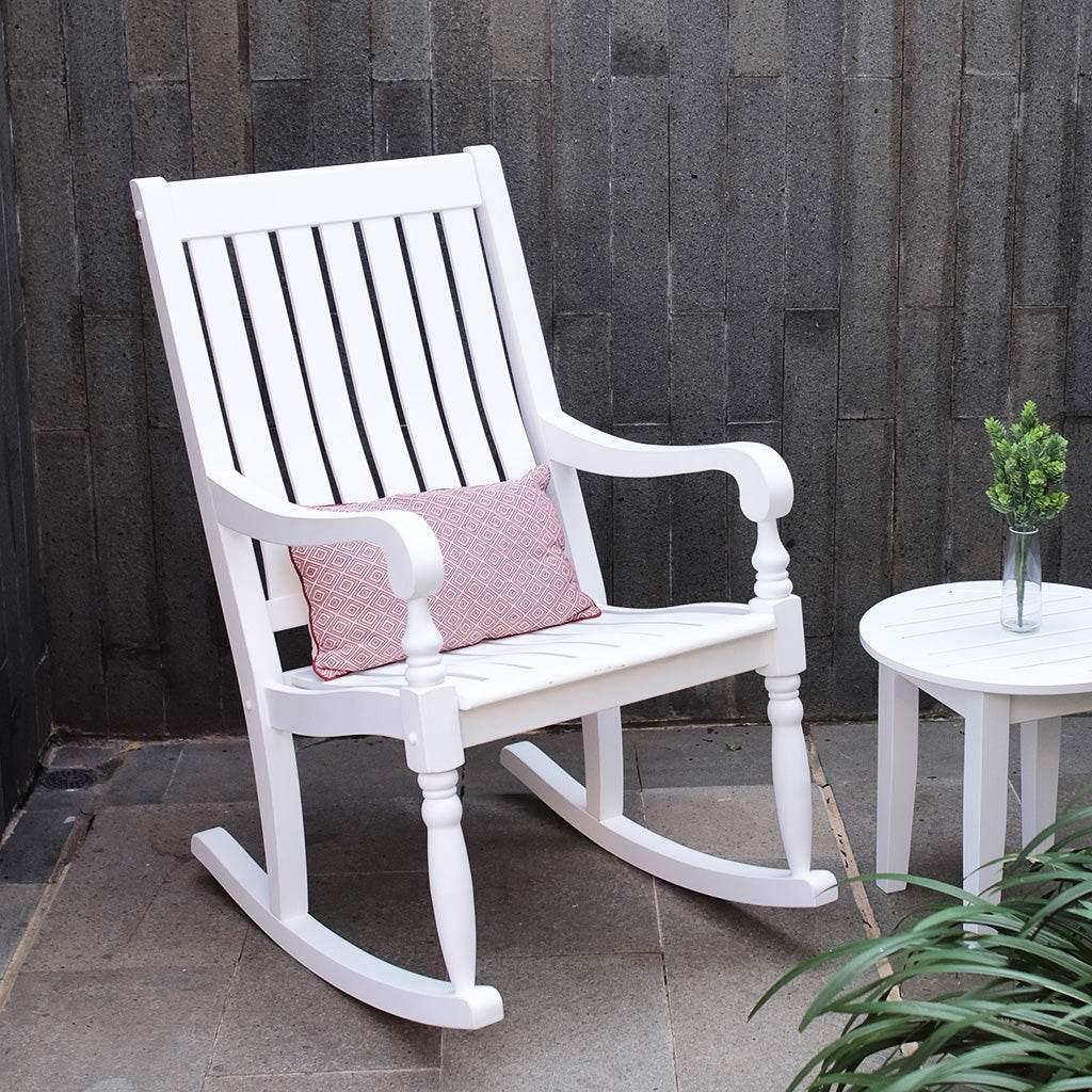 Bonn Mahogany Wood White Oversized Porch Rocking Chair - Image 3