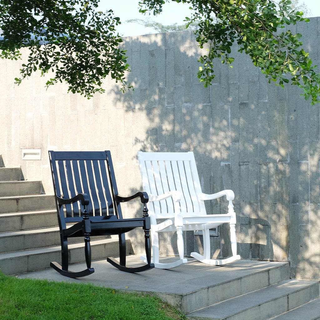 Bonn Mahogany Wood White Oversized Porch Rocking Chair - Image 6