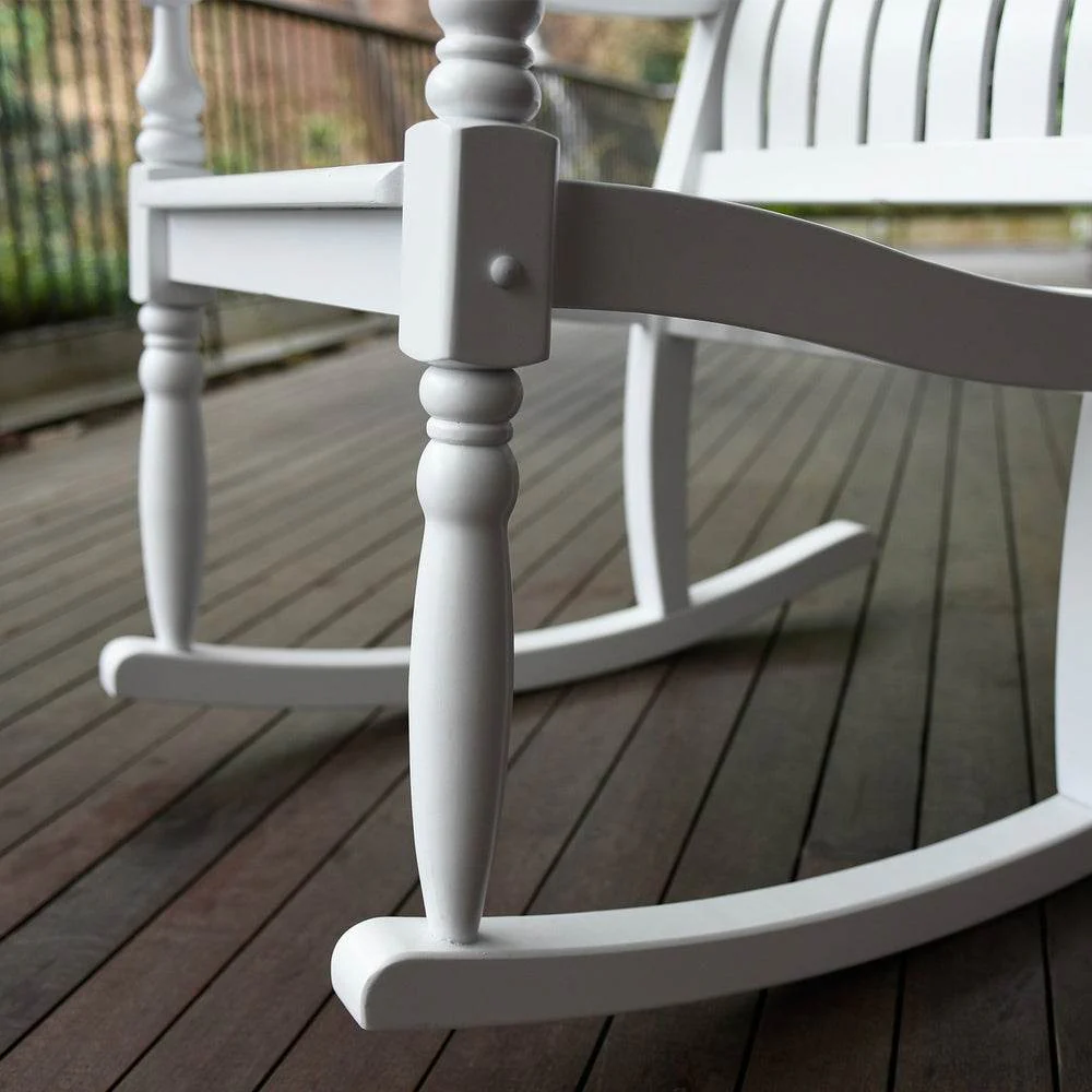 Bonn Mahogany Wood White Oversized Porch Rocking Chair - Image 8
